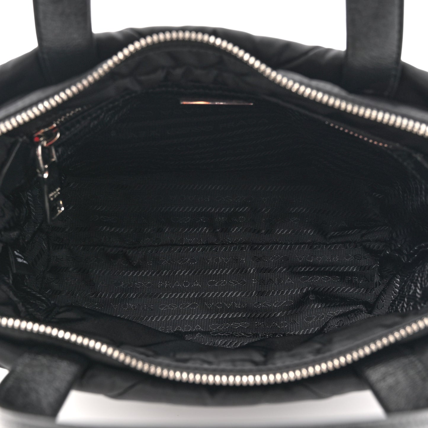 Re-Nylon Nappa Triangle Quilted Padded Double Handled Zip Pocket Tote Black