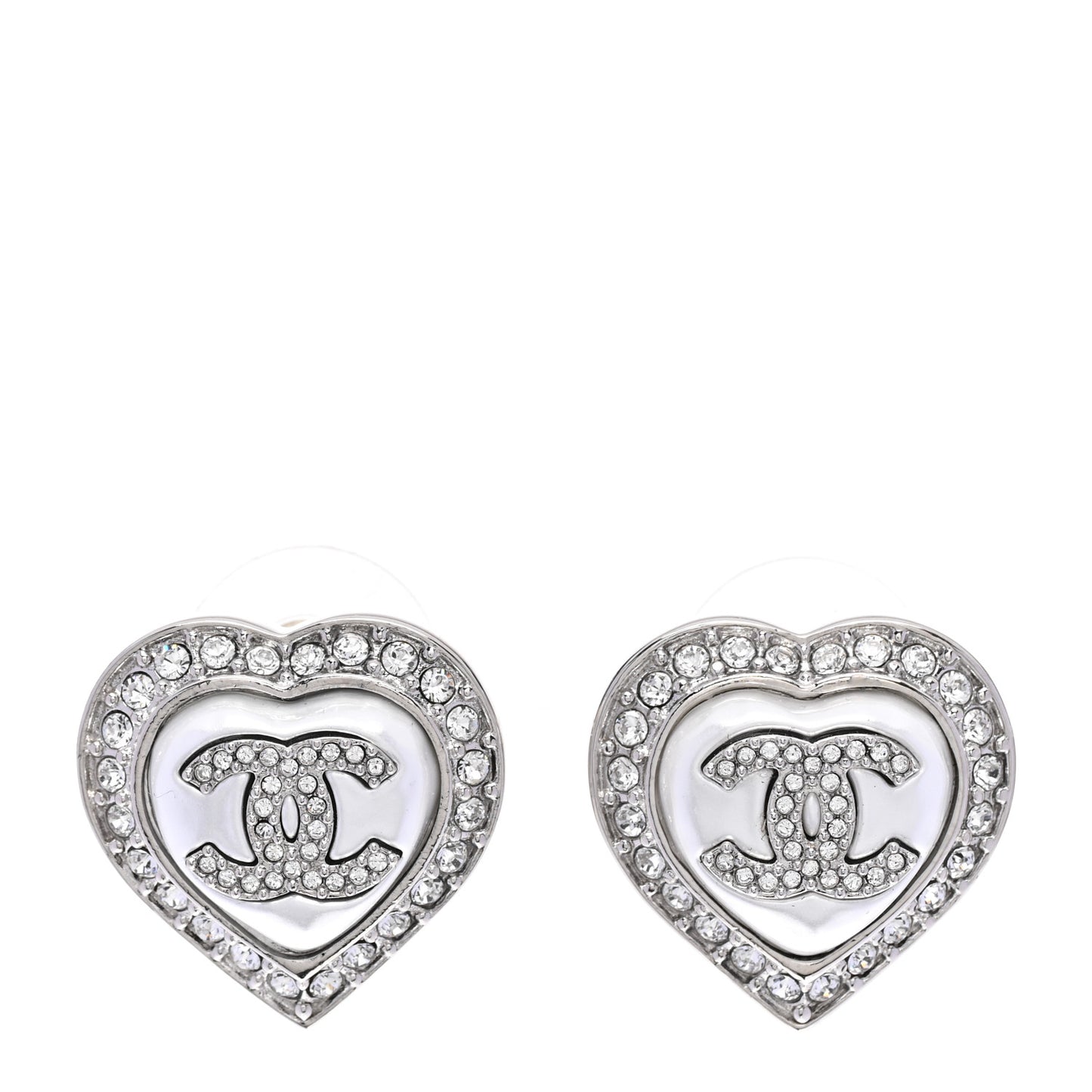 Pearl Crystal CC Heart Earrings Silver