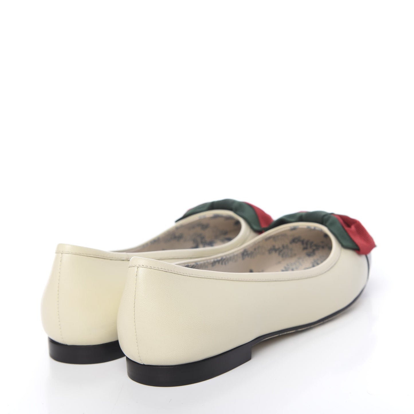 Calfskin Web Bow Womens Ballet Flats 37.5 Black Vintage White