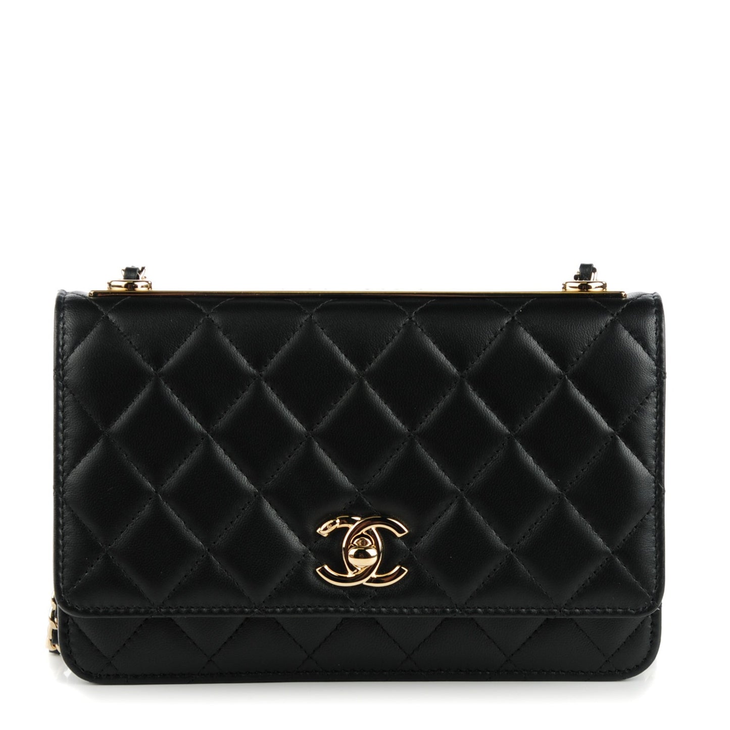 Lambskin Quilted Trendy CC Wallet On Chain WOC Black