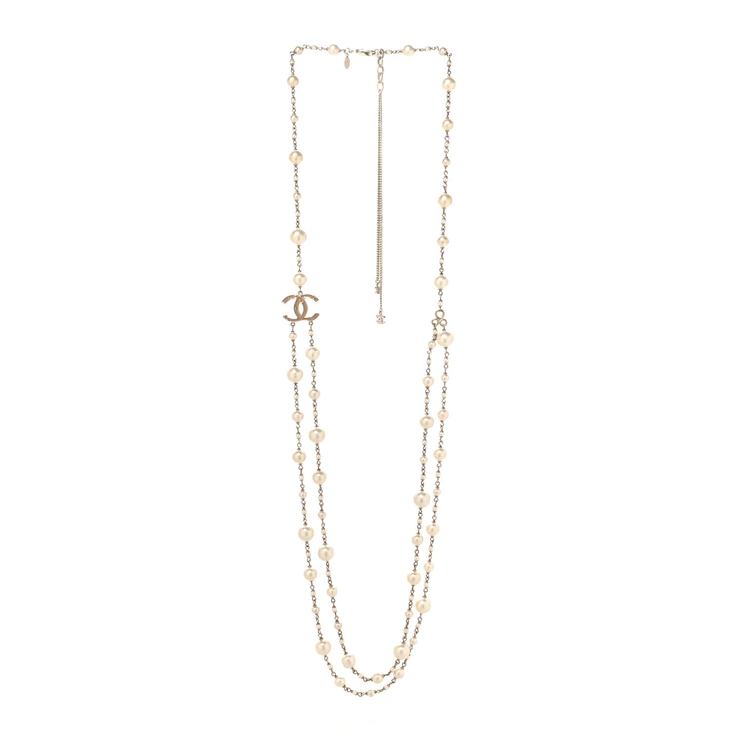 Pearl Enamel CC Long Necklace Gold