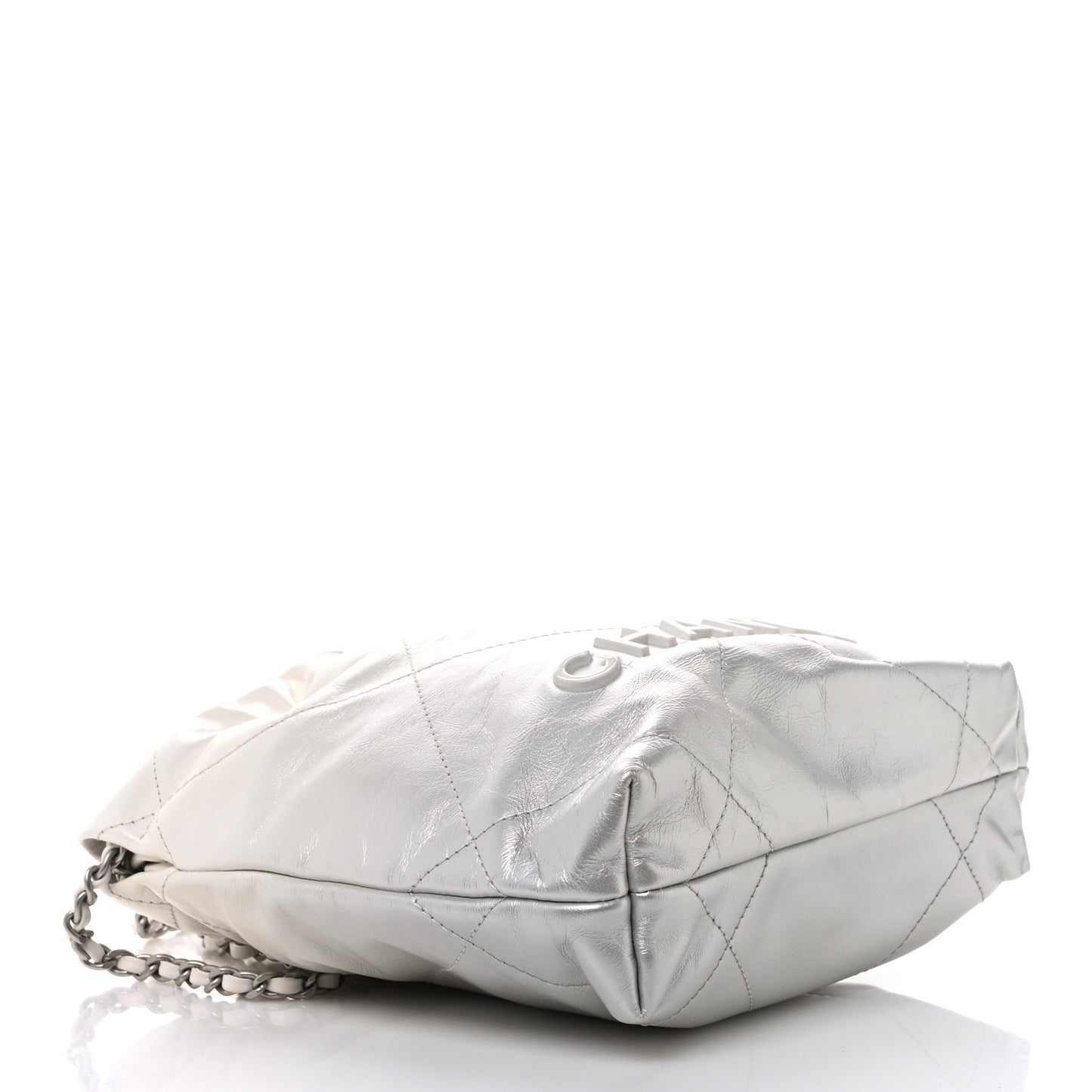 Metallic Shaded Calfskin Quilted Mini Chanel 22 White Silver