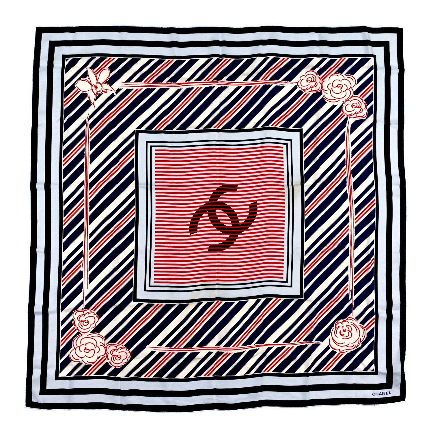 CHANEL 花とリボンプリント スカーフ Chanel Silk Camellia Stripe CC Scarf Multicolor 1934949 – FASHIONPHILE