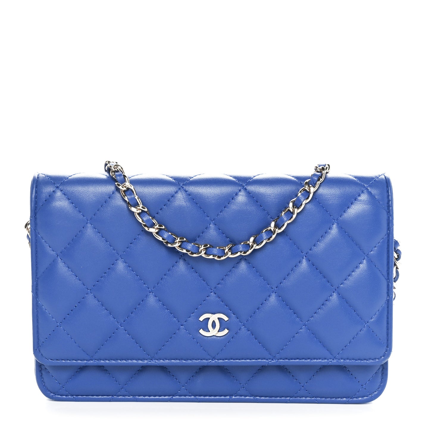 Lambskin Quilted Wallet On Chain WOC Blue