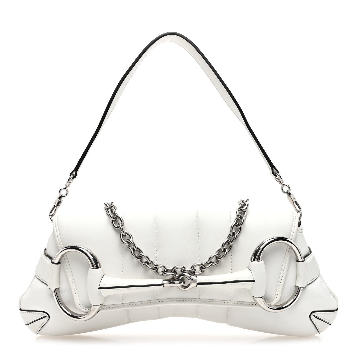 Nappa Vertical Matelasse Medium Maxi Horsebit Chain Shoulder Bag Mystic White