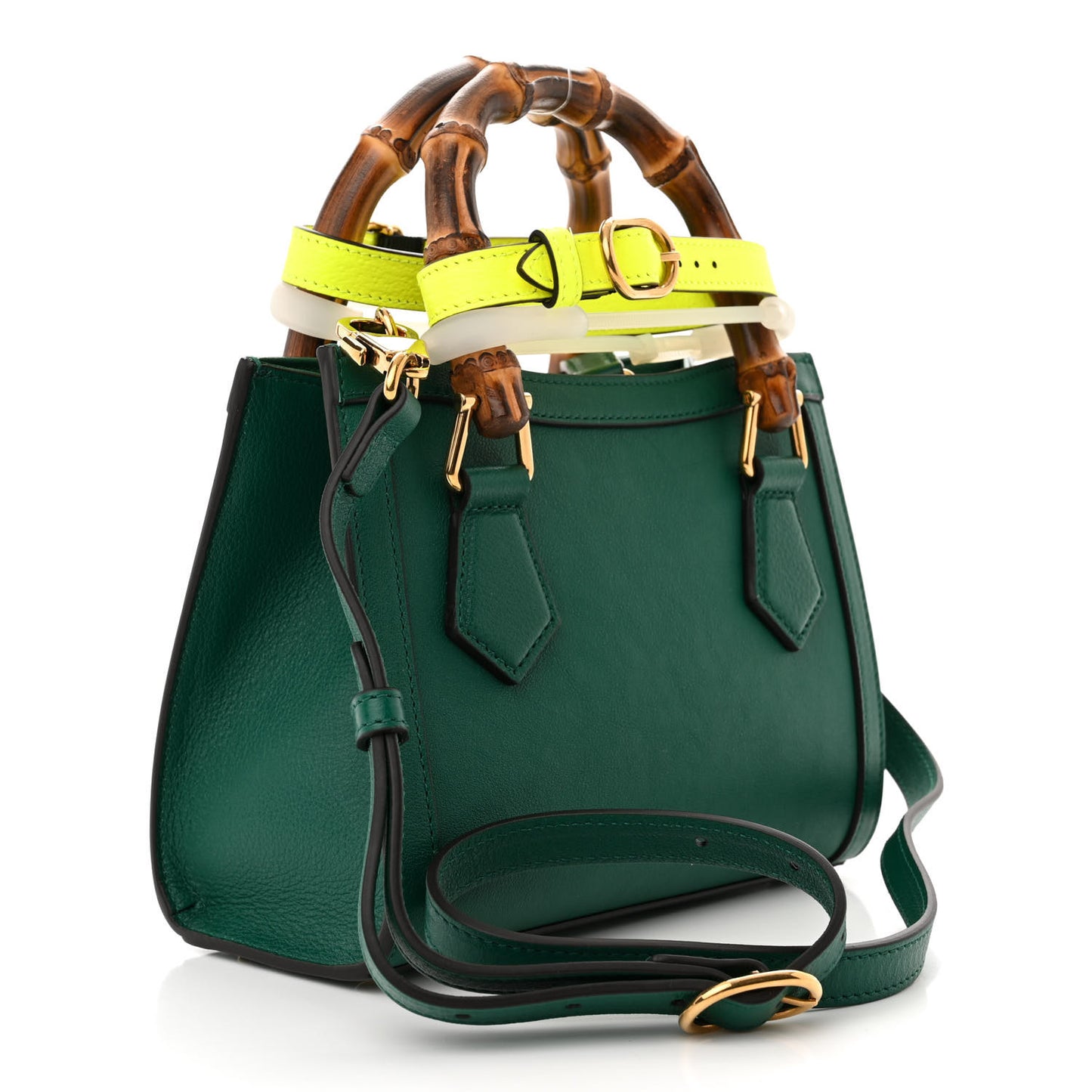 Wonka Grain Calfskin Mini Diana Tote Bag Green Yellow Fluo
