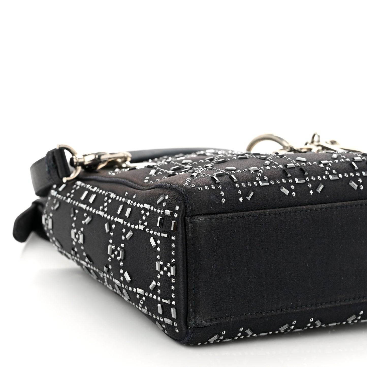 Satin Crystal Cannage Mini Lady Dior Navy