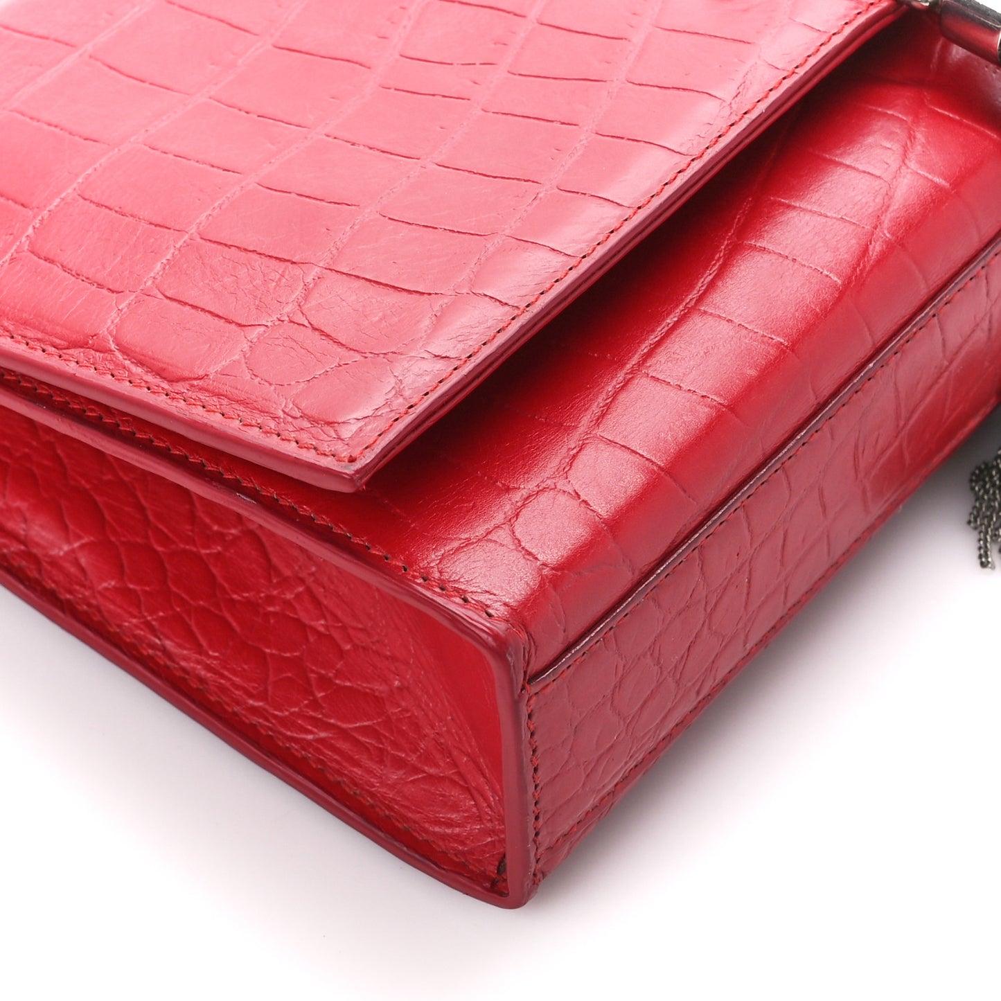Calfskin Crocodile Embossed Medium Classic Monogram Kate Tassel Satchel New Red
