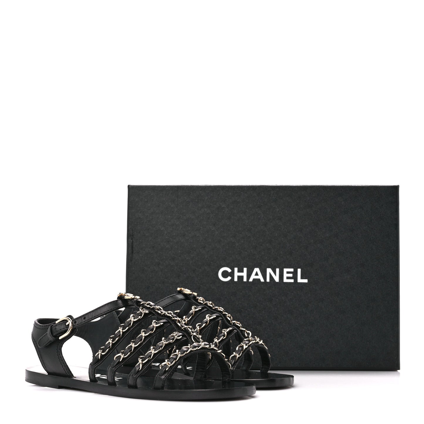 Calfskin Multi Chain CC Sandals 36.5 Black