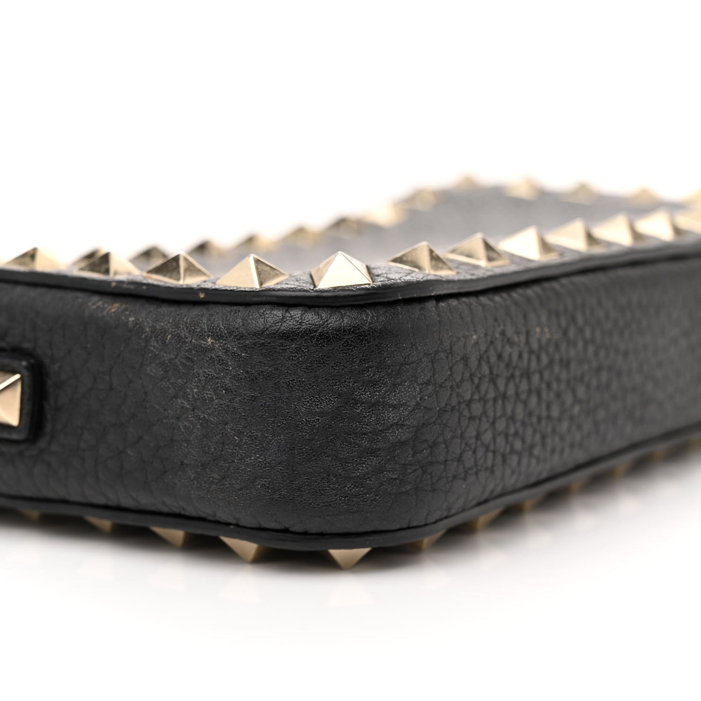 Pebbled Calfskin Rockstud Small Chain Shoulder Bag Black