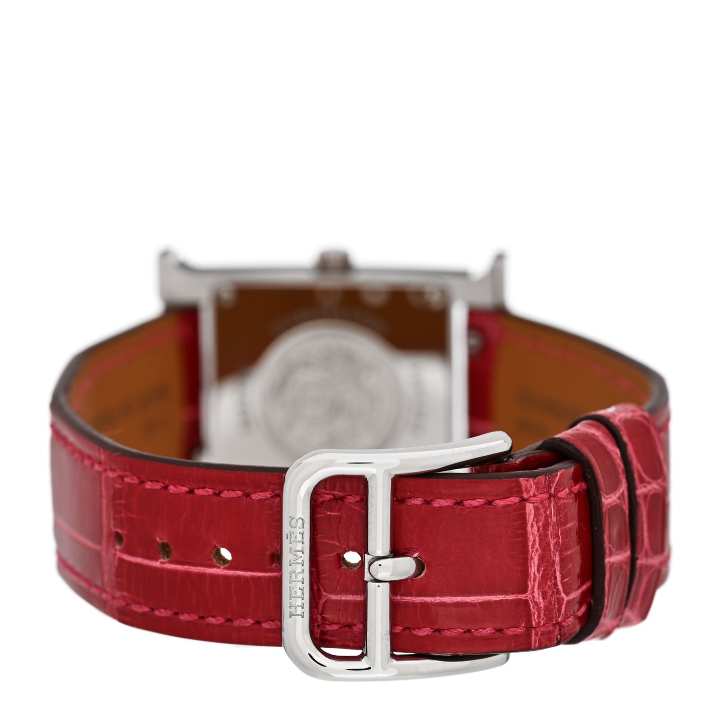 Stainless Steel Alligator Diamond Mother of Pearl 21mm Heure H Hour Quartz Watch Framboise