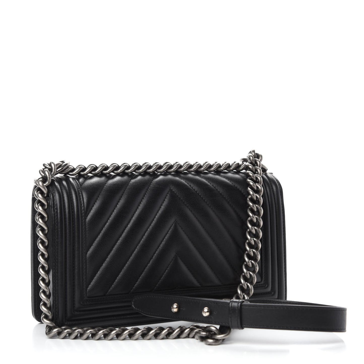 Calfskin Chevron Quilted Medium Boy Flap Black
