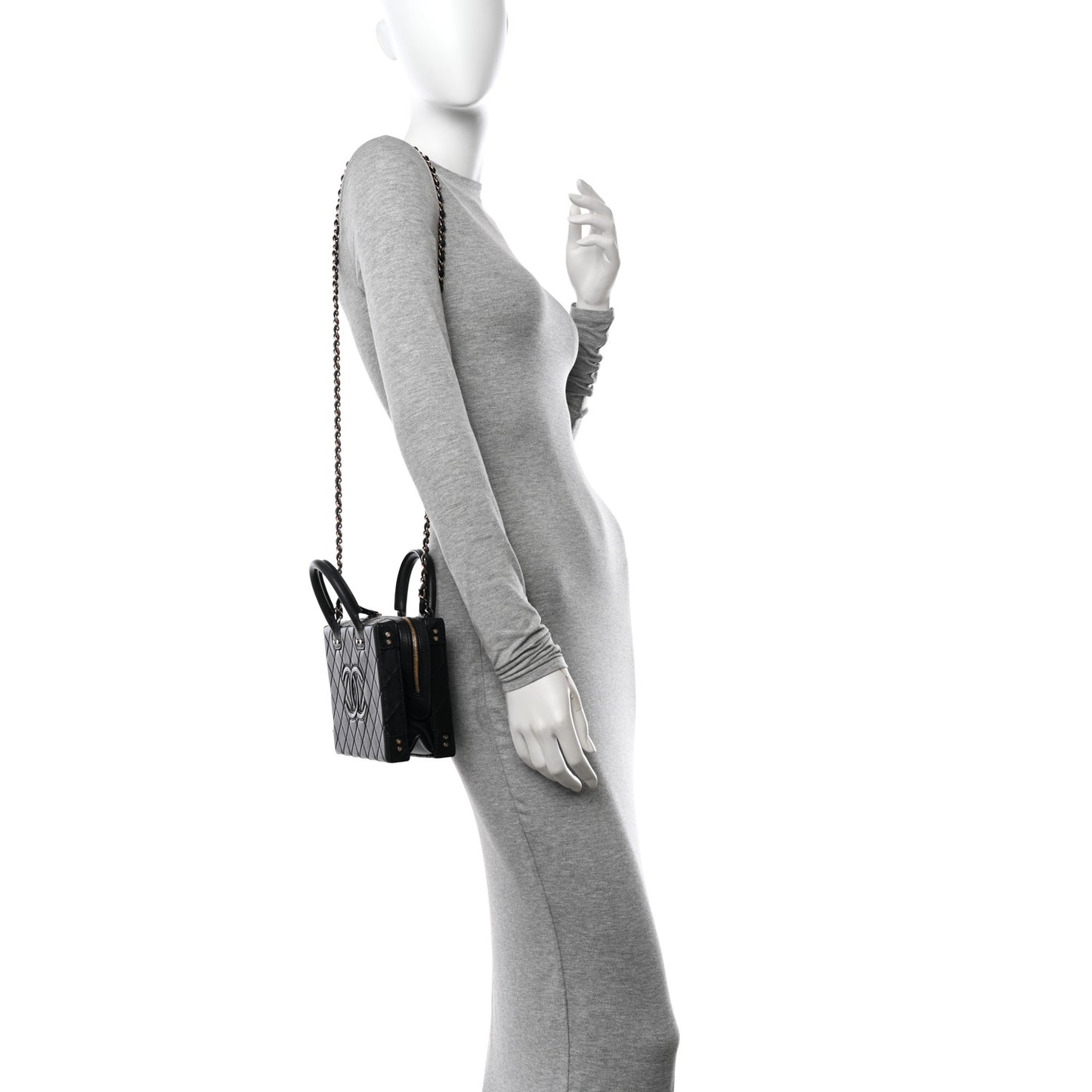 Calfskin Quilted Studded Square Vanity Case Black