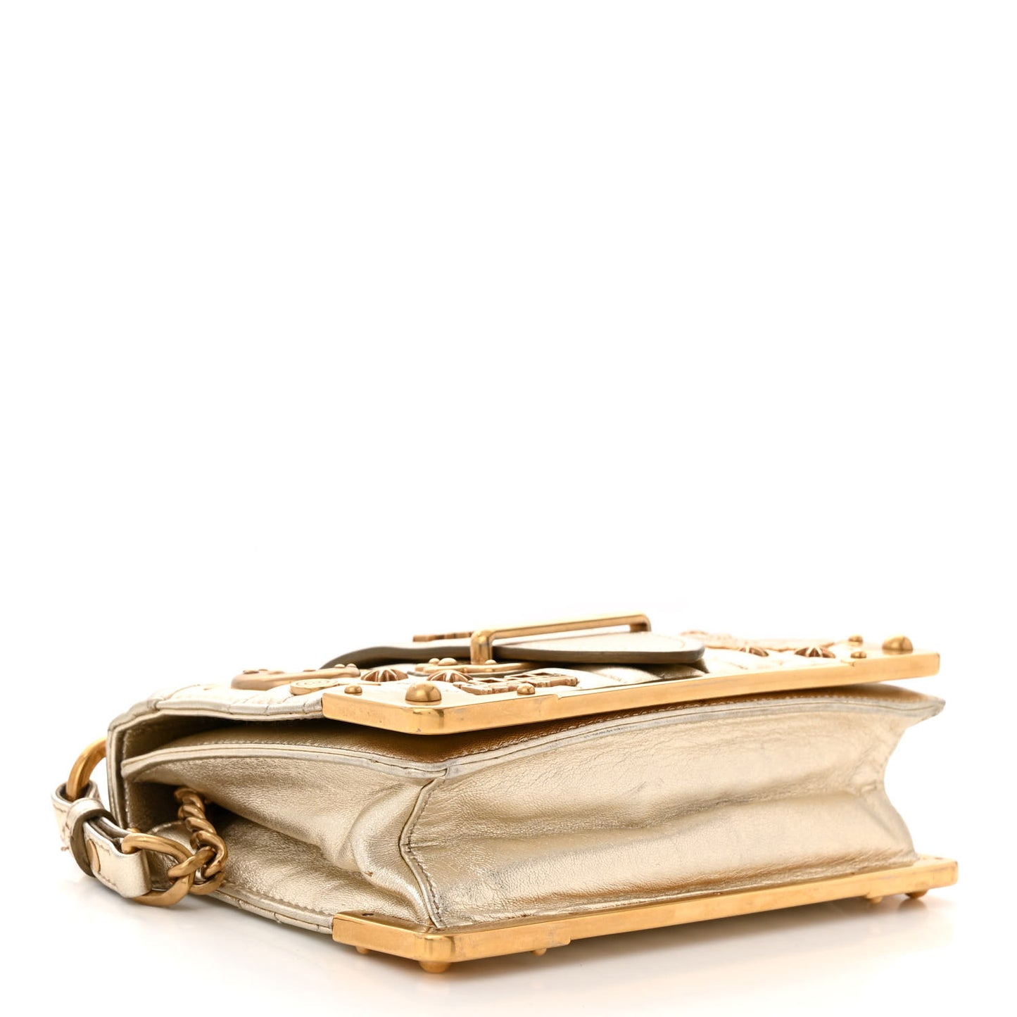 Metallic Nappa Impunture Embellished Cahier Bag Pirite