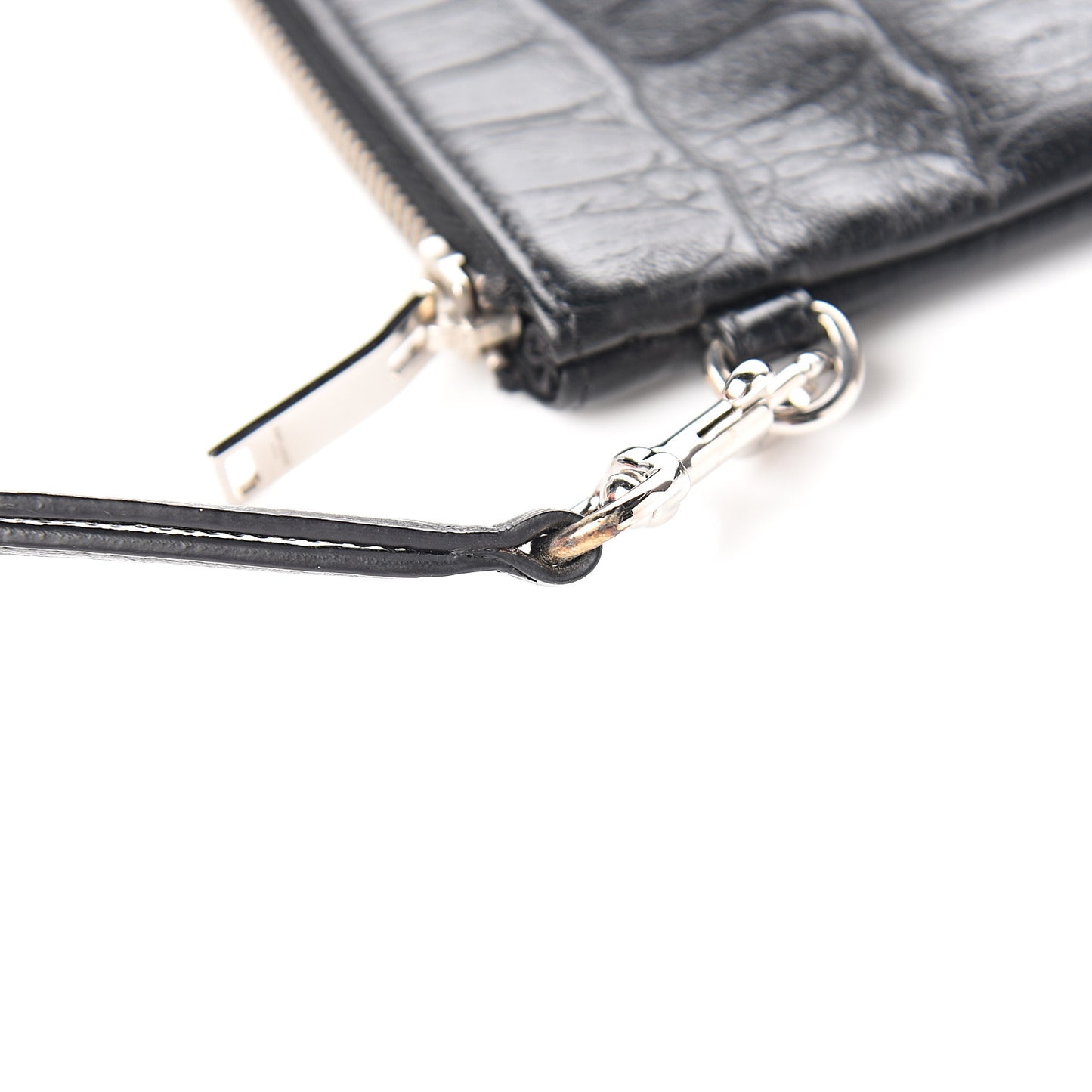 Calfskin Crocodile Embossed Monogram Zip Pouch Black