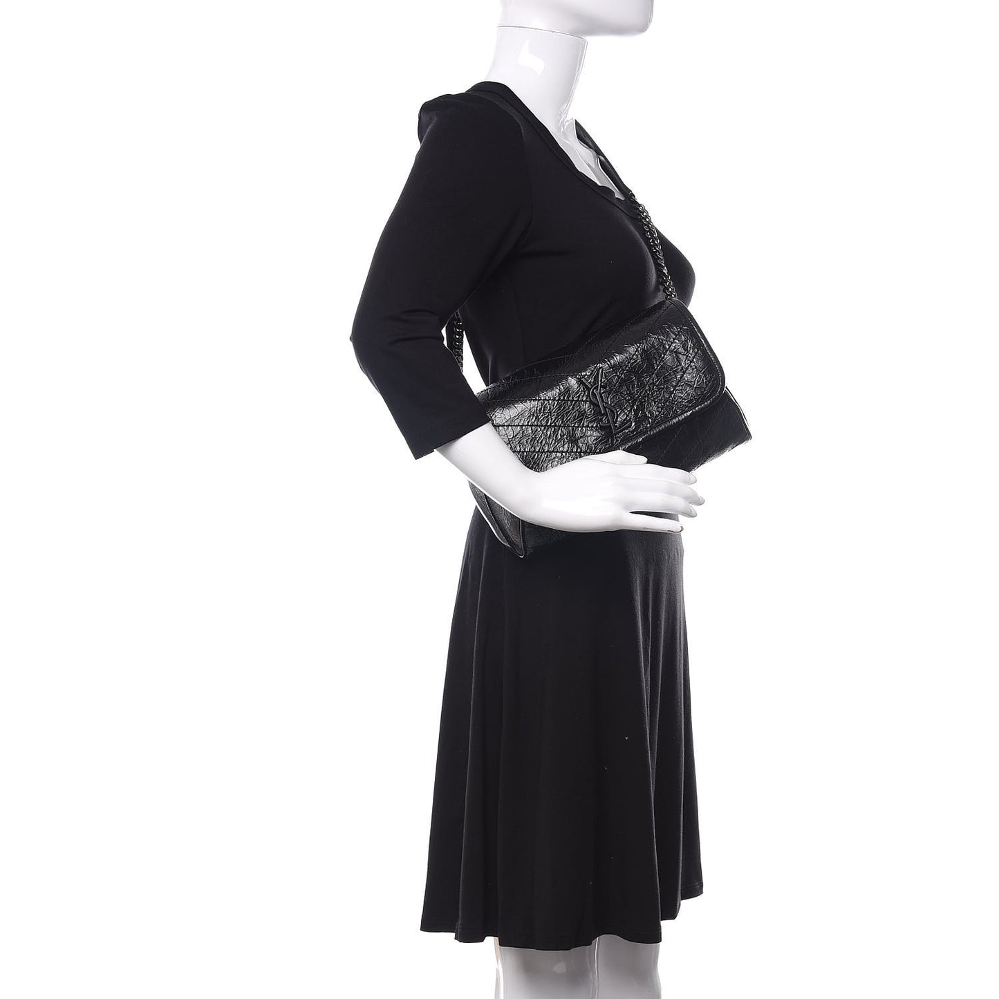 Crinkled Calfskin Matelasse Monogram Niki Body Bag Black