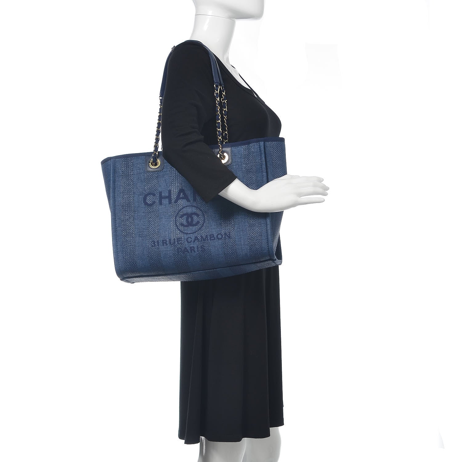 Chanel Mixed Fibers Striped Small Deauville Tote Navy Blue 2 of 12