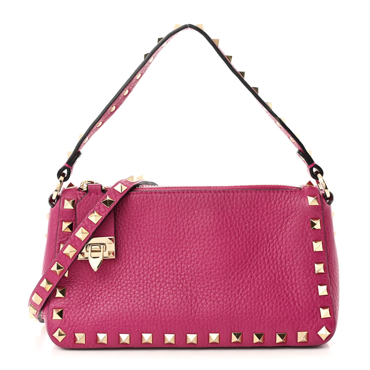 Valentino Garavani Pebbled Calfskin Small Rockstud Flip Lock Shoulder Bag Fuxia 1 of 9