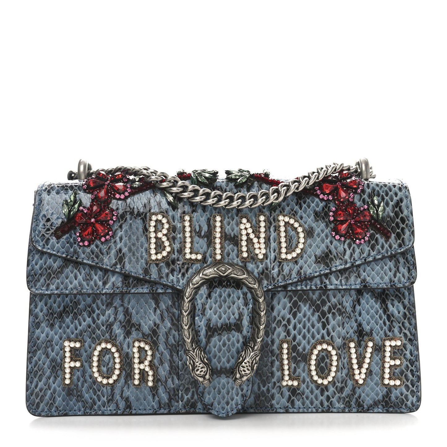 Snakeskin Blind For Love Embroidered Small Dionysus Shoulder Bag Ultramarine Multicolor