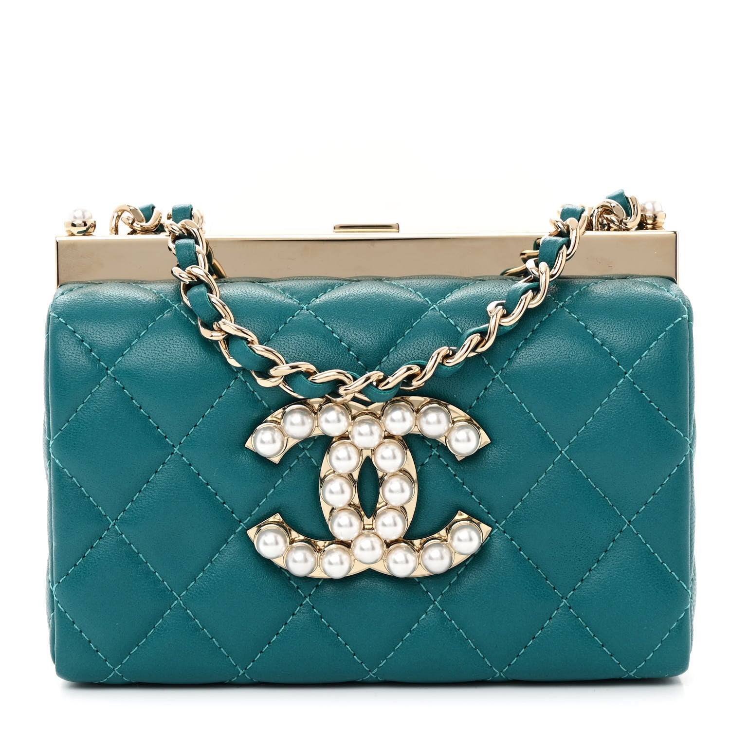 Chanel Lambskin Quilted Pearl CC Vanity Case Turquoise 1616938