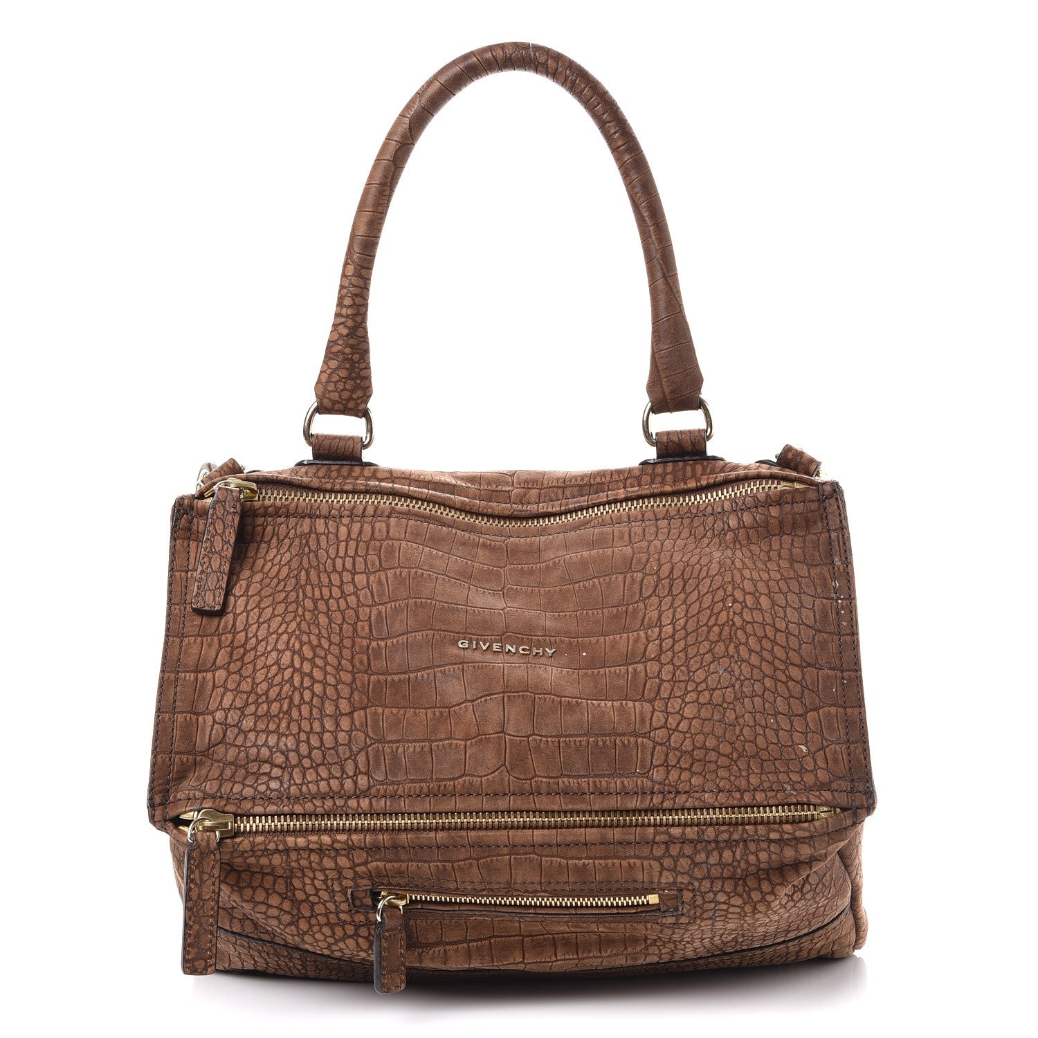 Givenchy Nubuck Crocodile Embossed Medium Pandora Brown 251362