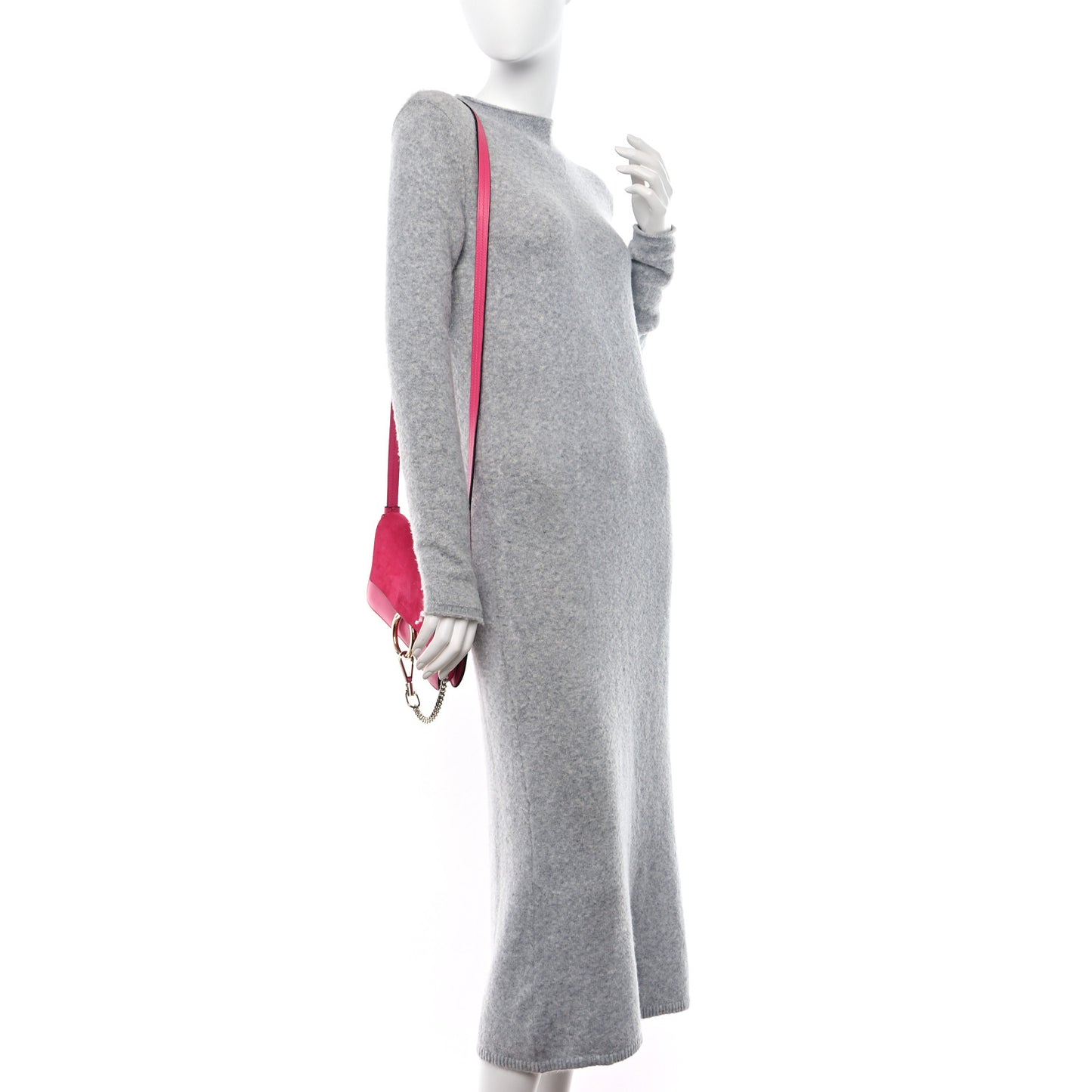 Suede Calfskin Small Faye Shoulder Bag Fuchsia Rose