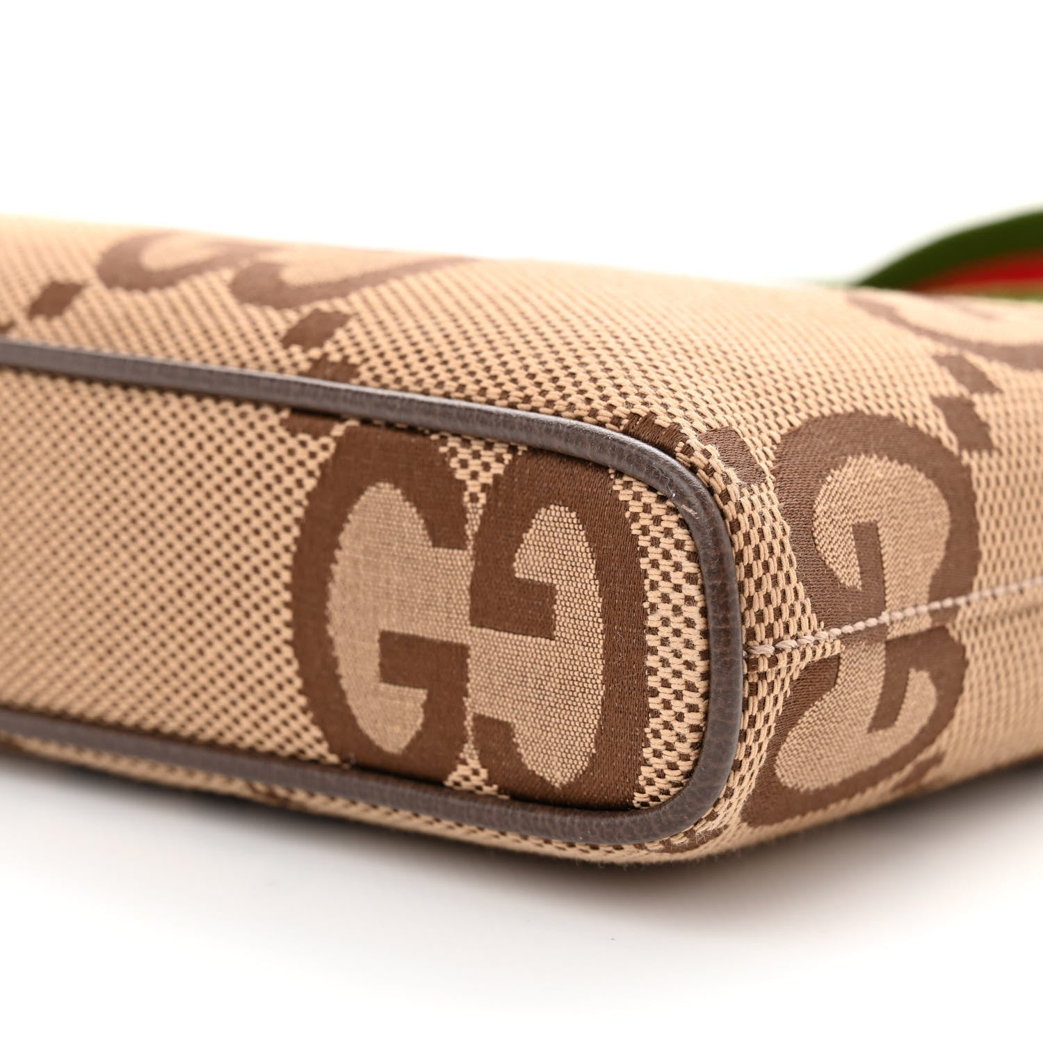 Gucci Monogram Jumbo GG Textured Dollar Calfskin Web Wristlet Messenger Bag Camel Ebony New Acero 9 of 9