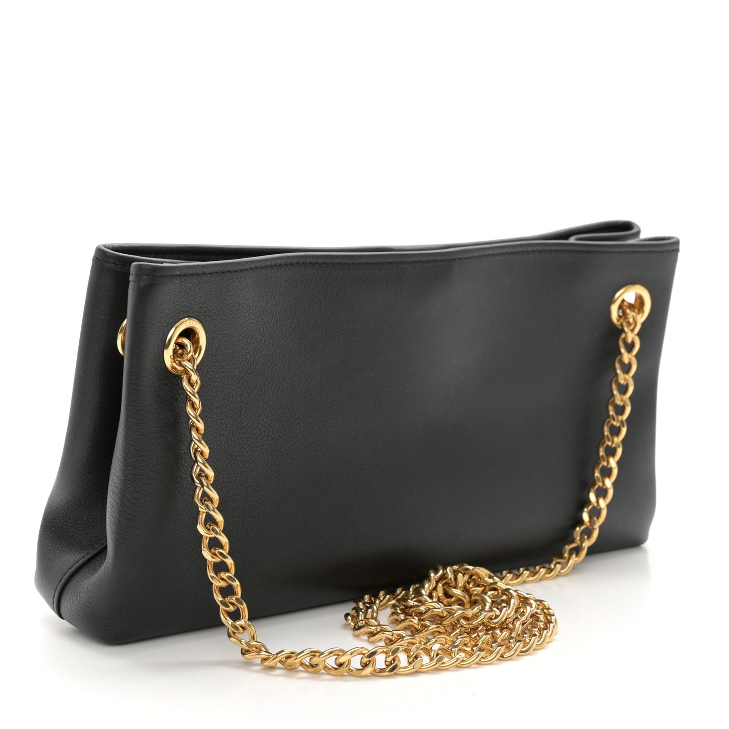 Supple Grained Calfskin Medium Newspaper Bag Black