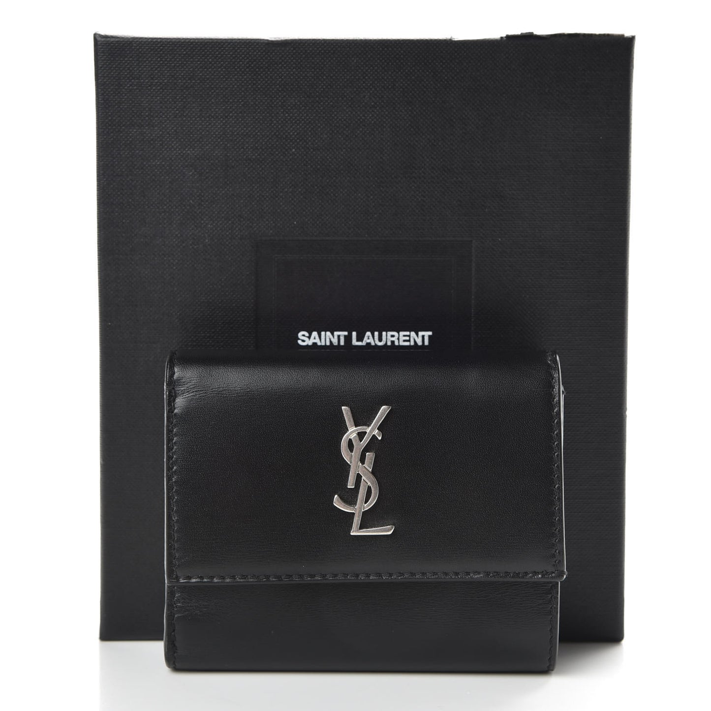 Smooth Calfskin Monogram Tiny Tri Fold Wallet Black