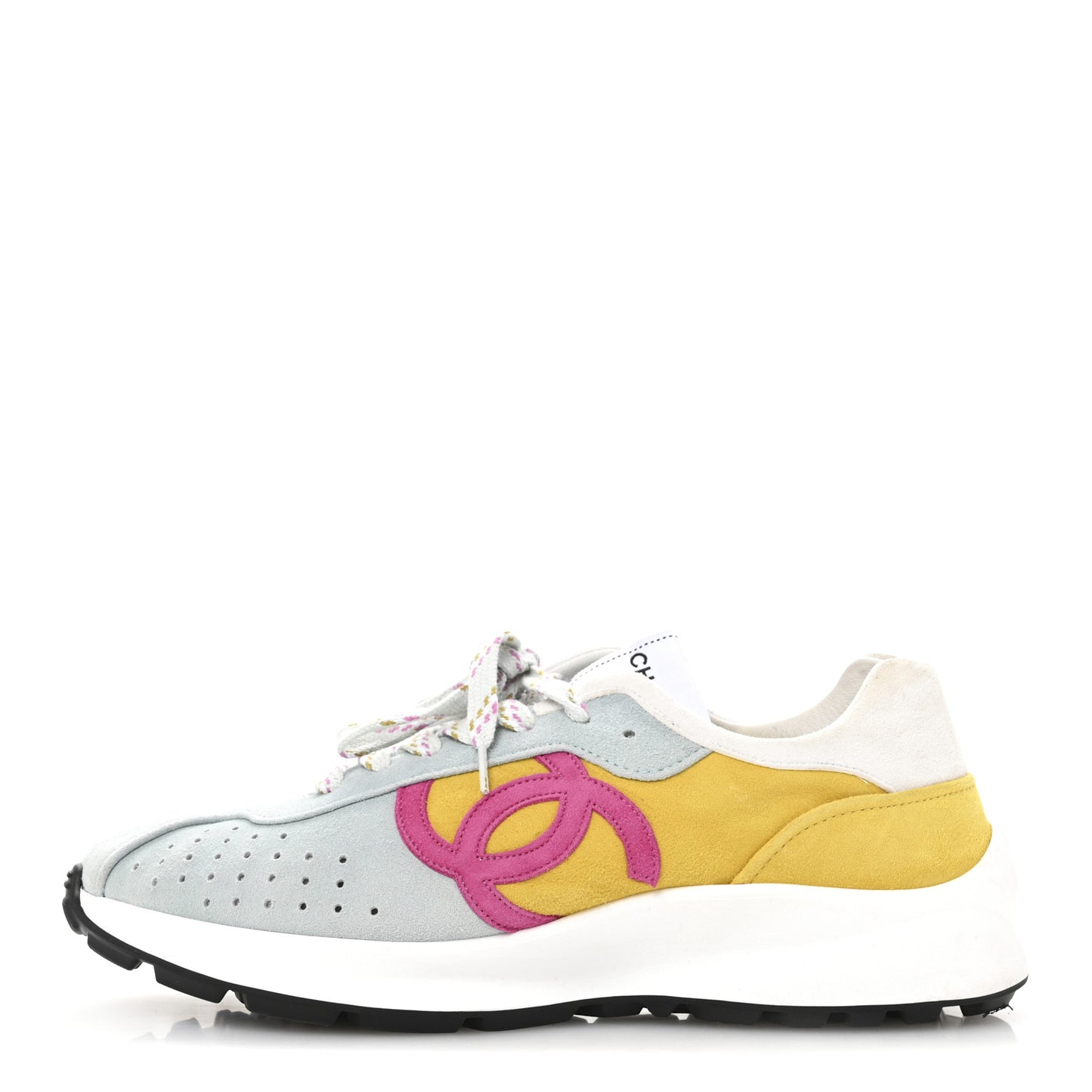 Fabric Suede Kidskin CC Sneakers 40 Light Turquoise Fuchsia Yellow