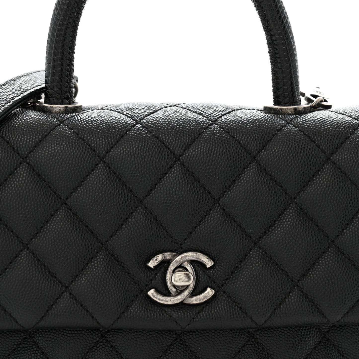 Caviar Lizard Embossed Quilted Mini Coco Handle Flap Black