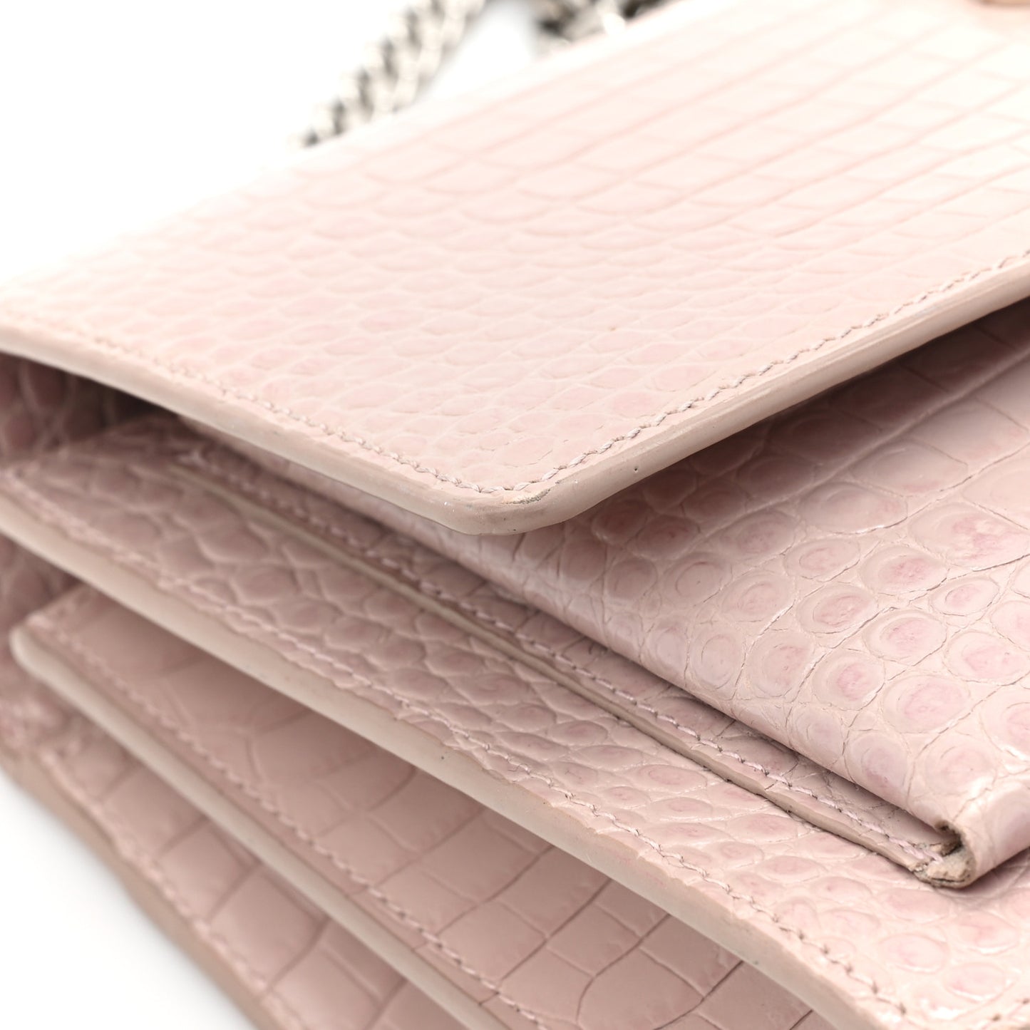 Calfskin Crocodile Embossed Medium Monogram Sunset Powder Pink