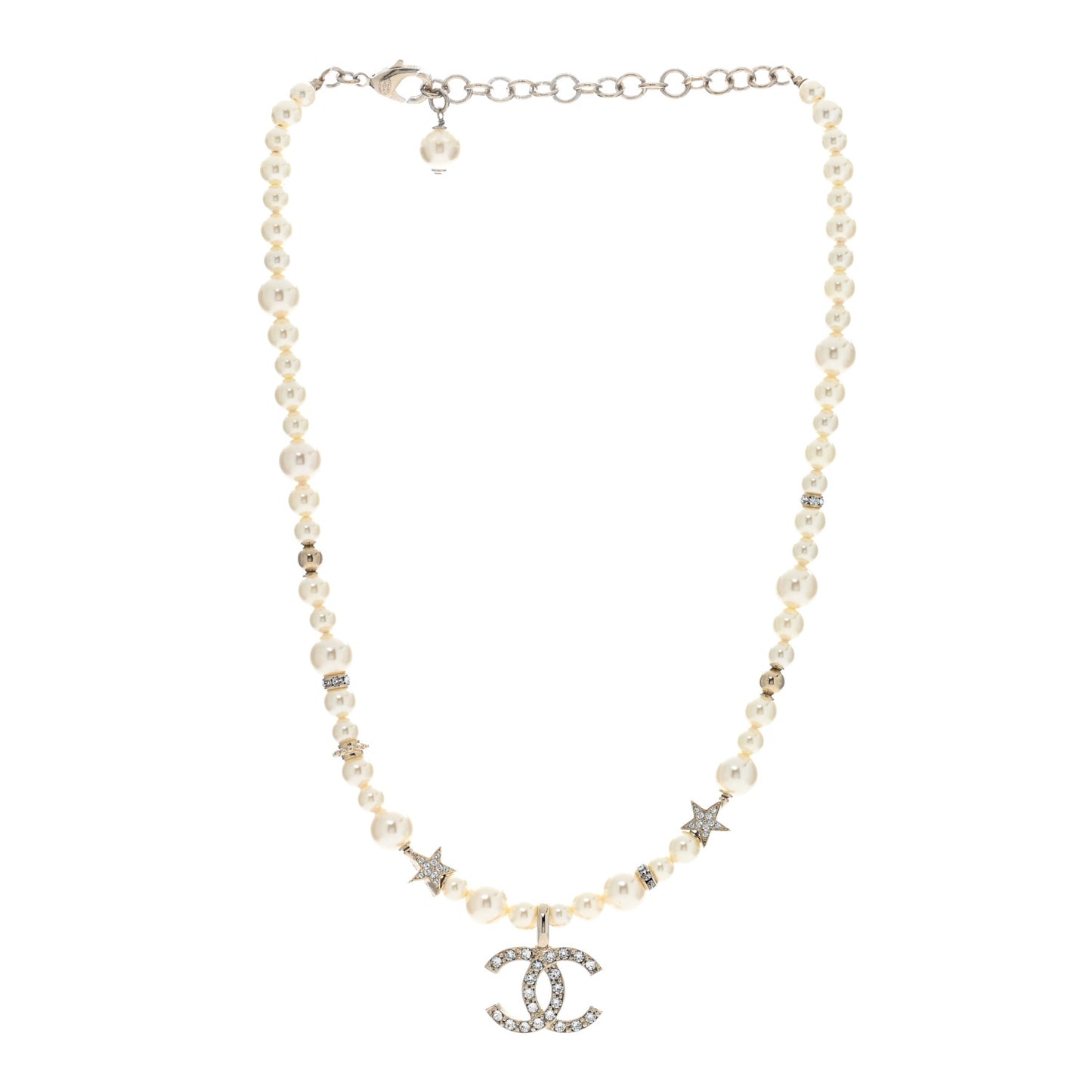 Pearl Crystal CC Star Choker Necklace Gold
