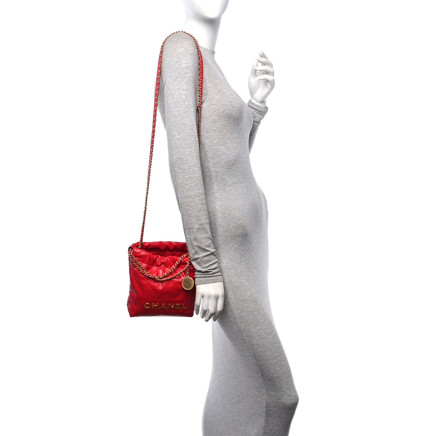 Shiny Calfskin Quilted Mini Chanel 22 Red
