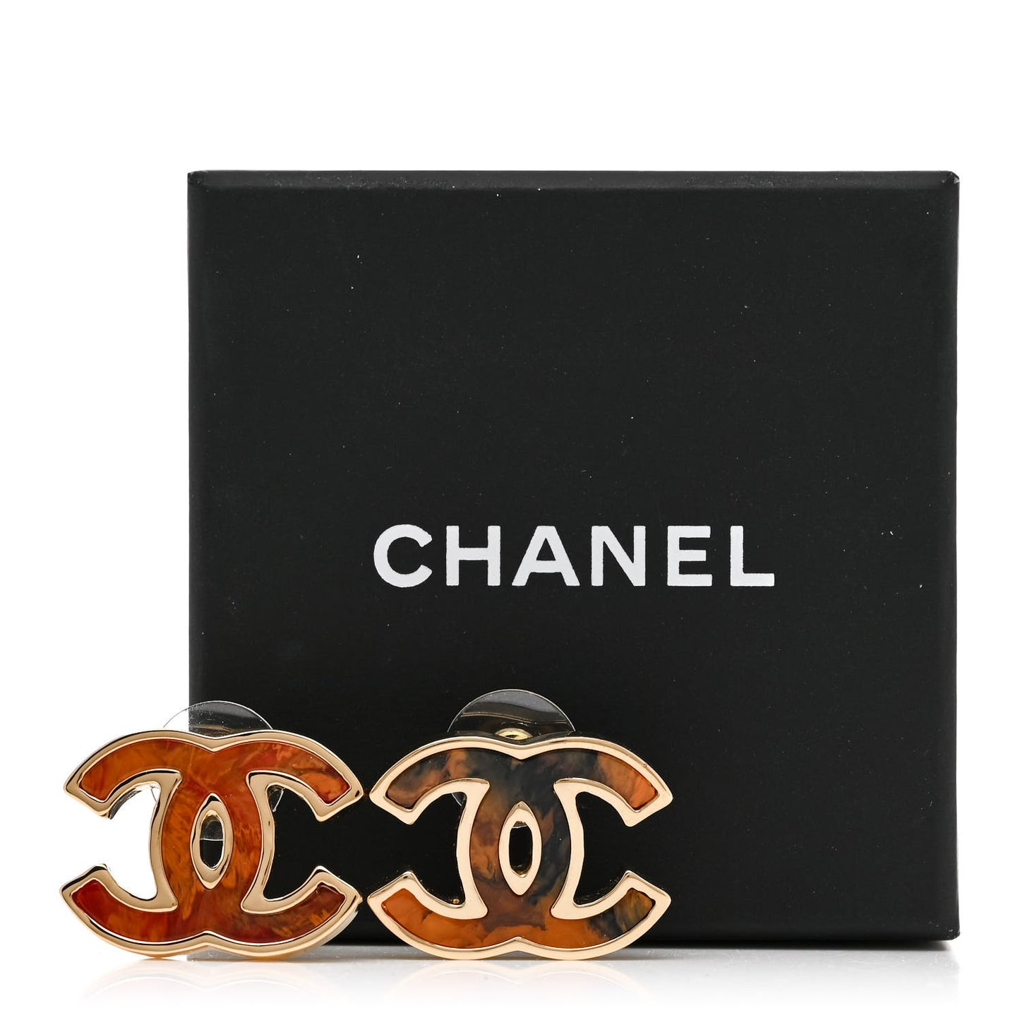 Metal Enamel CC Earrings Orange Multicolor