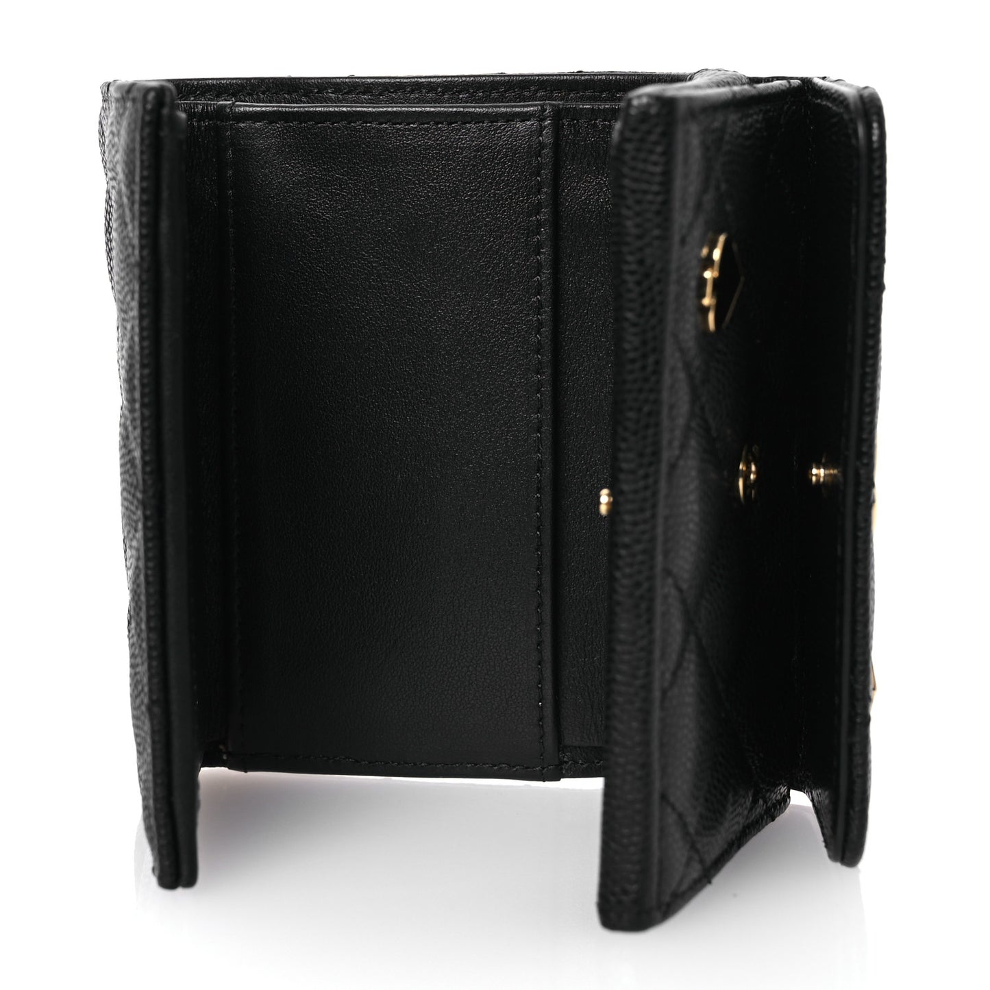 Caviar Quilted Enamel Coco Casino Double Flap Wallet Black