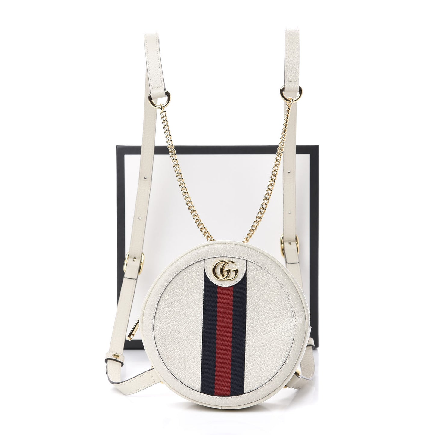 Textured Calfskin Web Mini Ophidia Round Backpack Mystic White