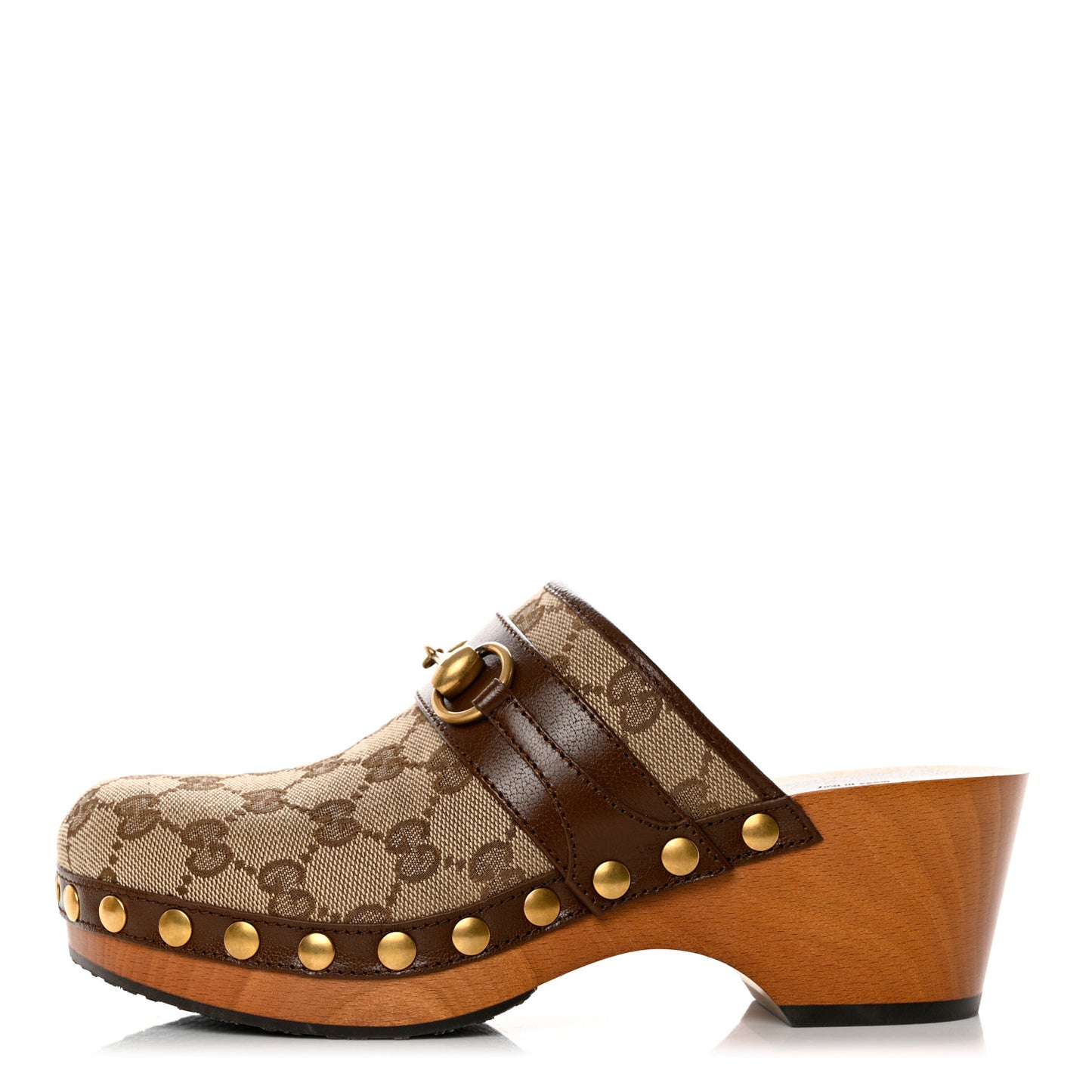 Monogram Goatskin Horsebit Clog Mules 36.5 Beige Ebony Brown Sugar