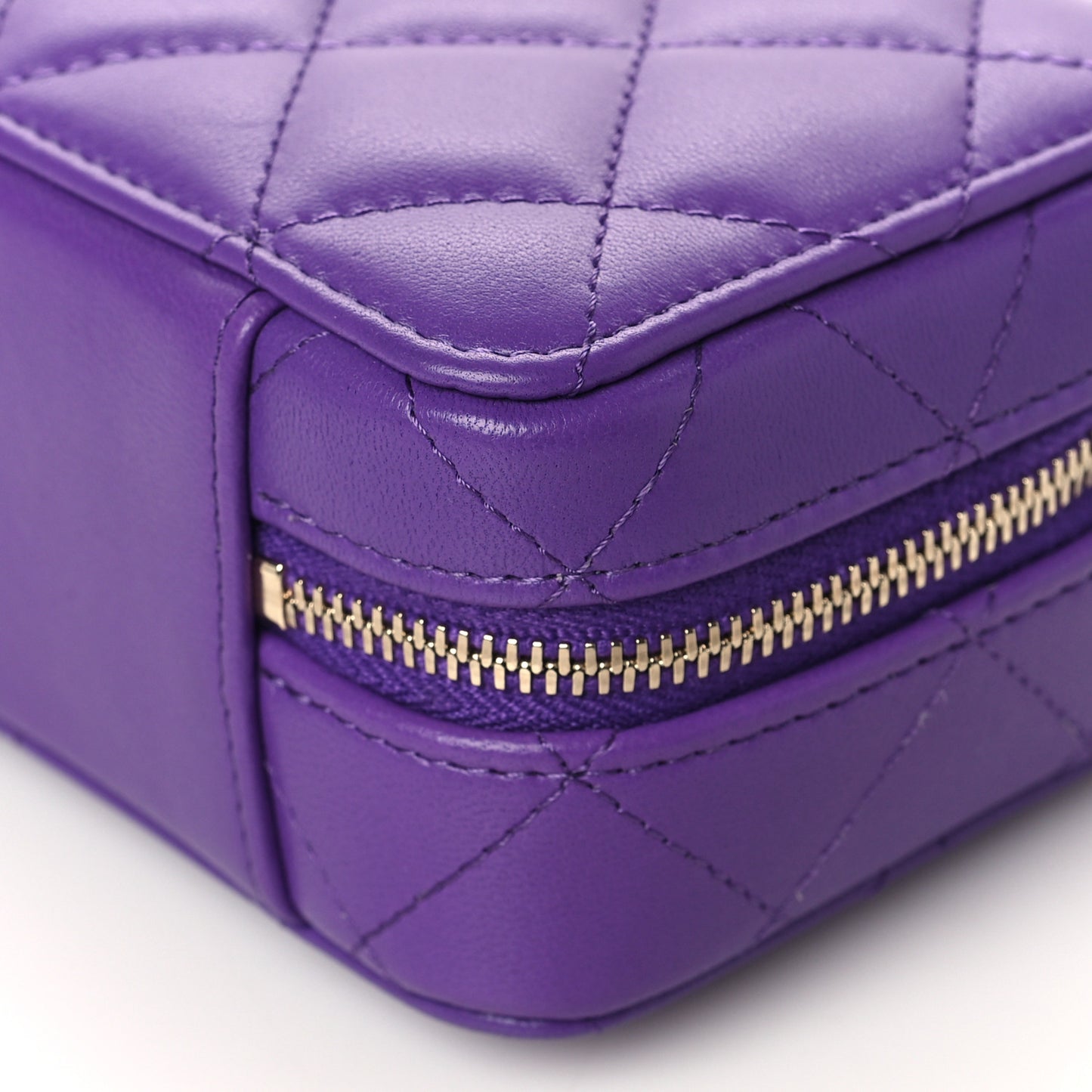 Lambskin Quilted Top Handle Mini Vanity Case Purple