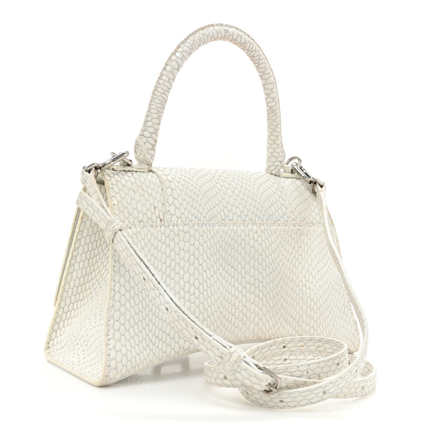 Matte Calfskin Snake Embossed Tonal B Small Hourglass Top Handle Bag Optic White