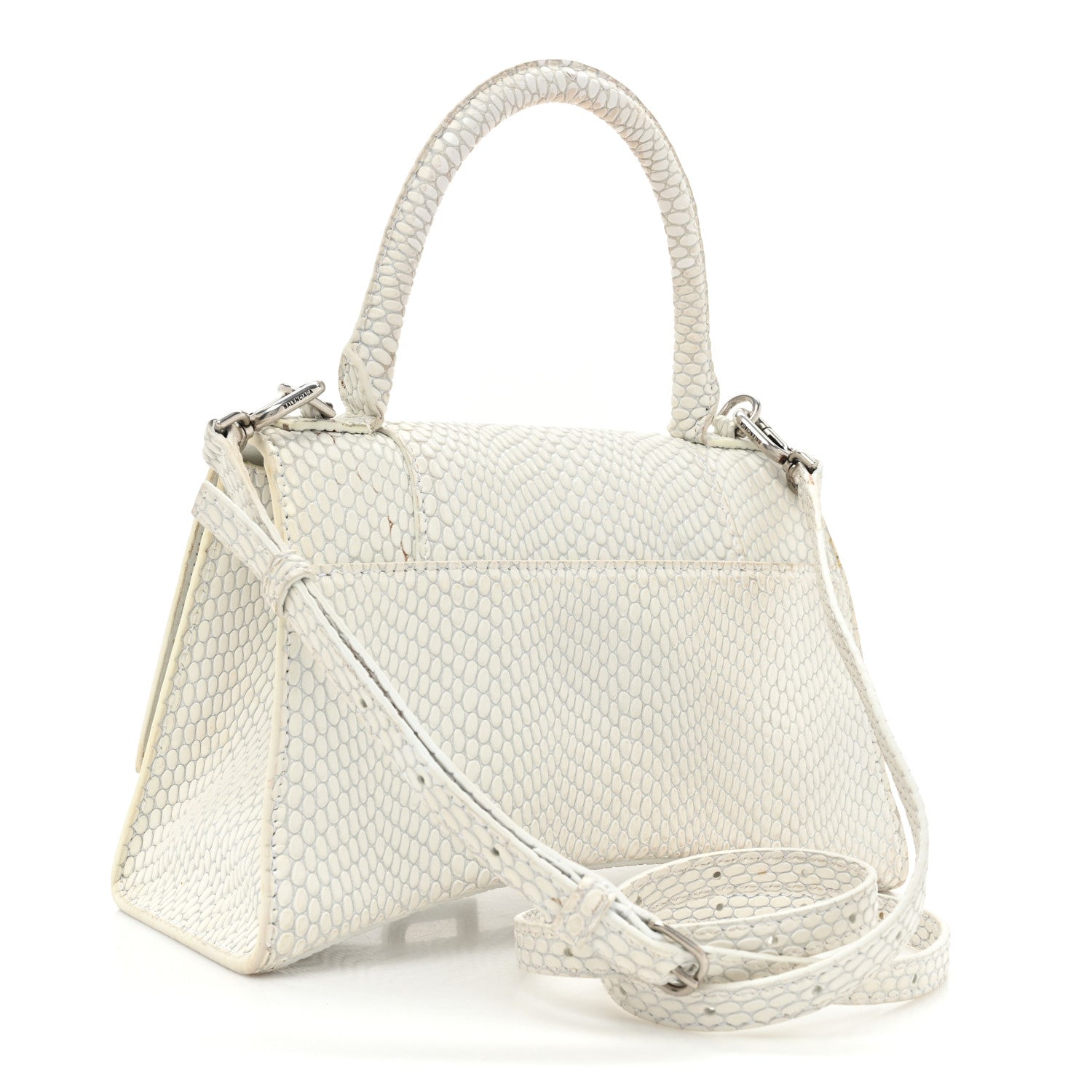 Balenciaga Matte Calfskin Snake Embossed Tonal B Small Hourglass Top Handle Bag Optic White 3 of 19