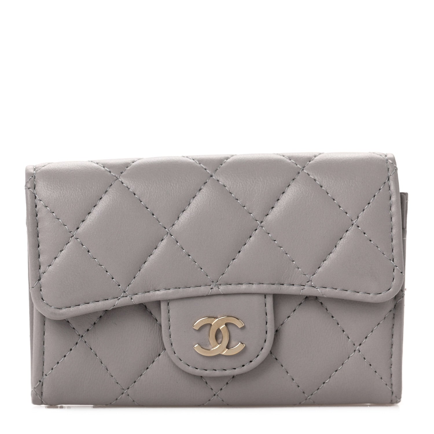Chanel Lambskin Quilted Flap Card Holder Wallet Grey 1 of 11