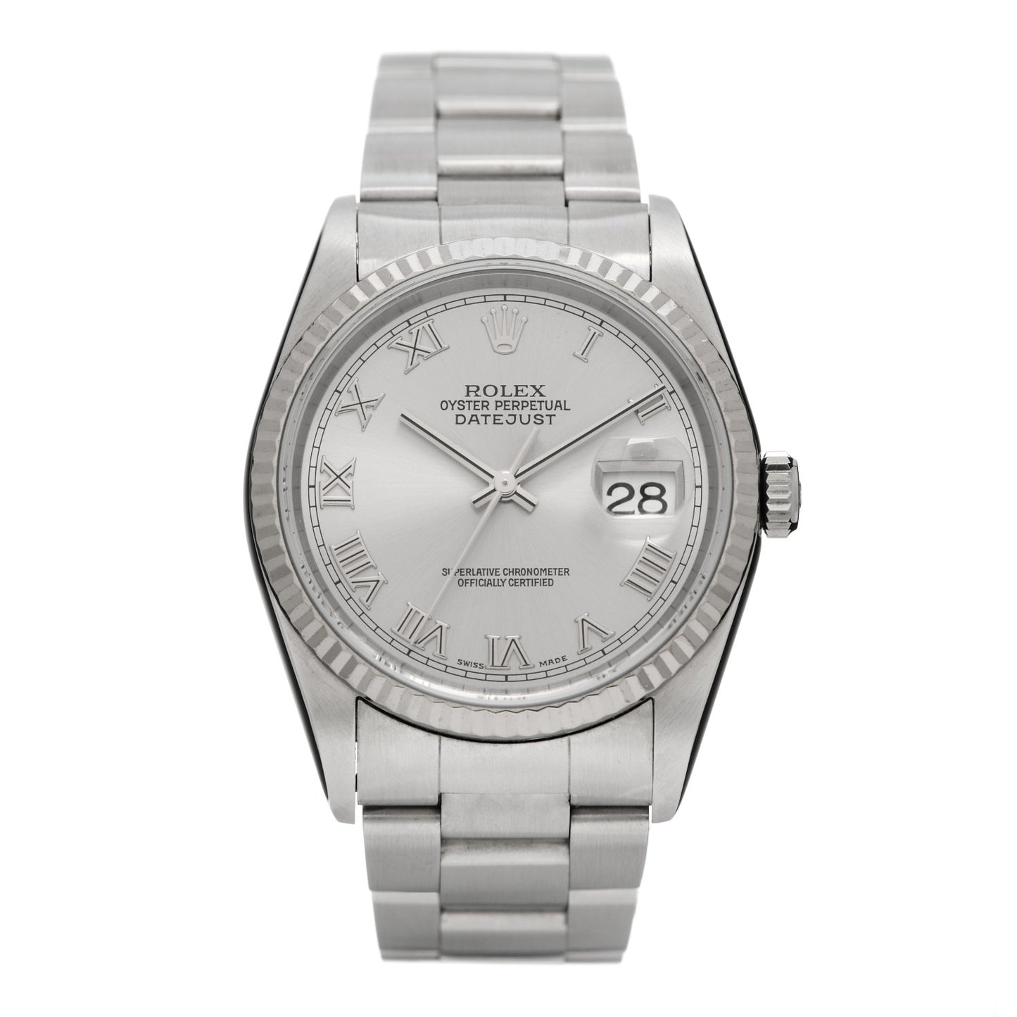 Stainless Steel 18K White Gold 36mm Oyster Perpetual Datejust Watch Silver Roman 16234