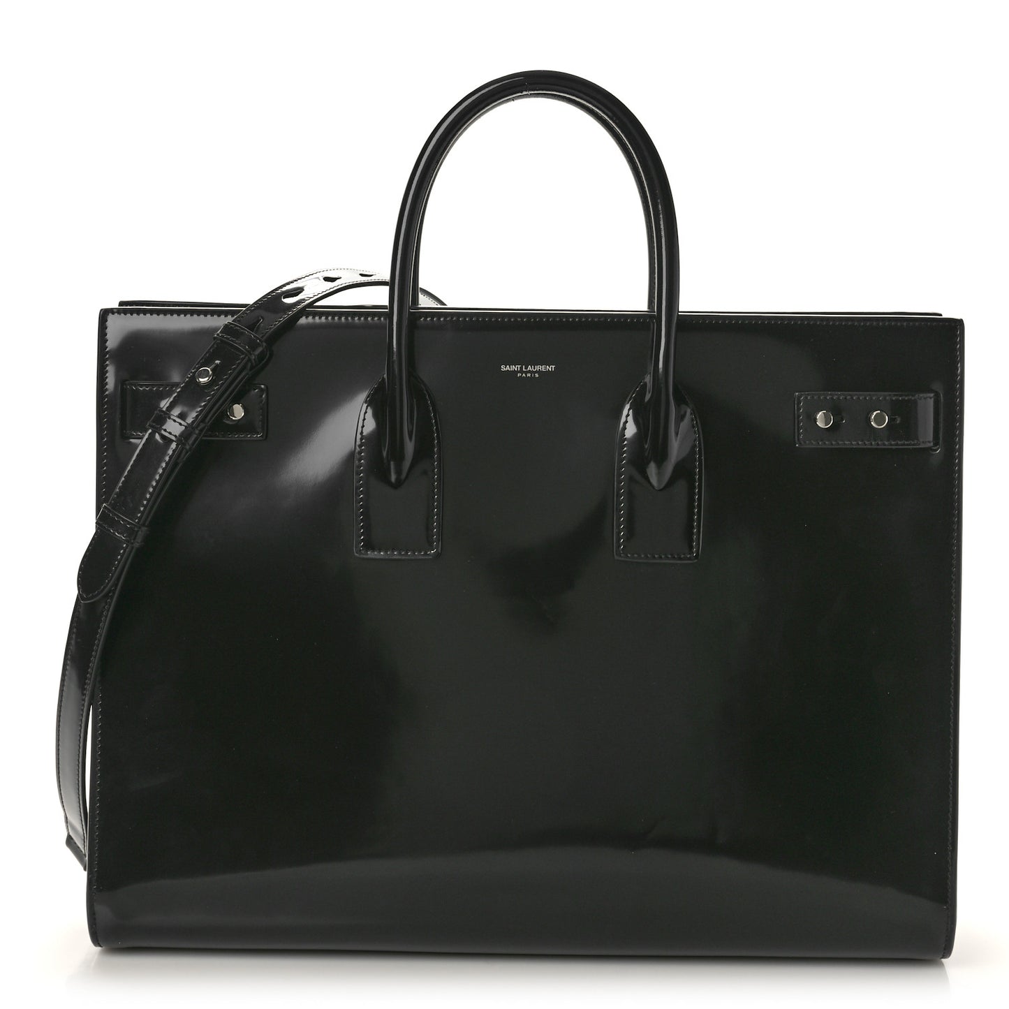 Patent Calfskin Large Thin Sac De Jour Black