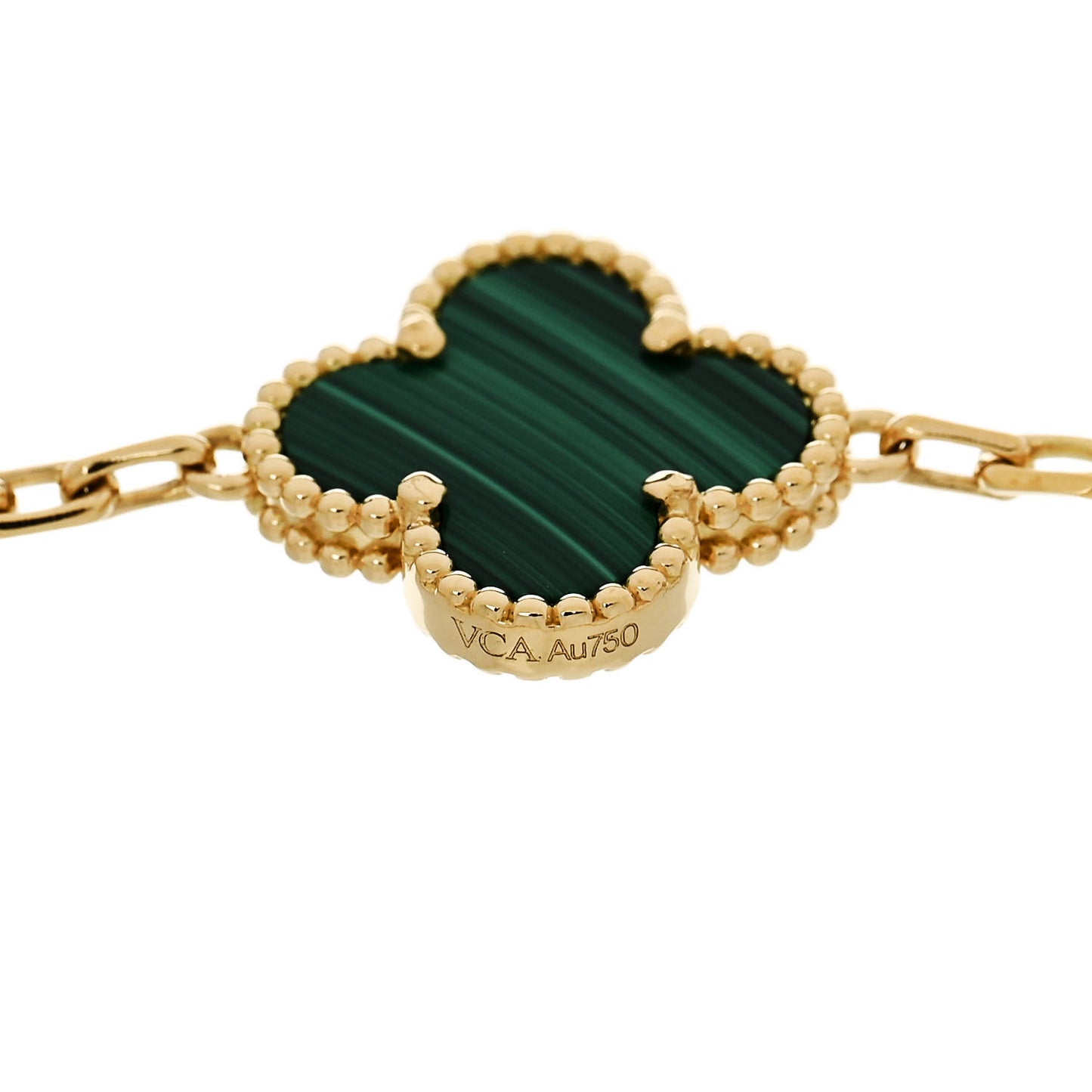18K Yellow Gold Malachite 5 Motifs Vintage Alhambra Bracelet