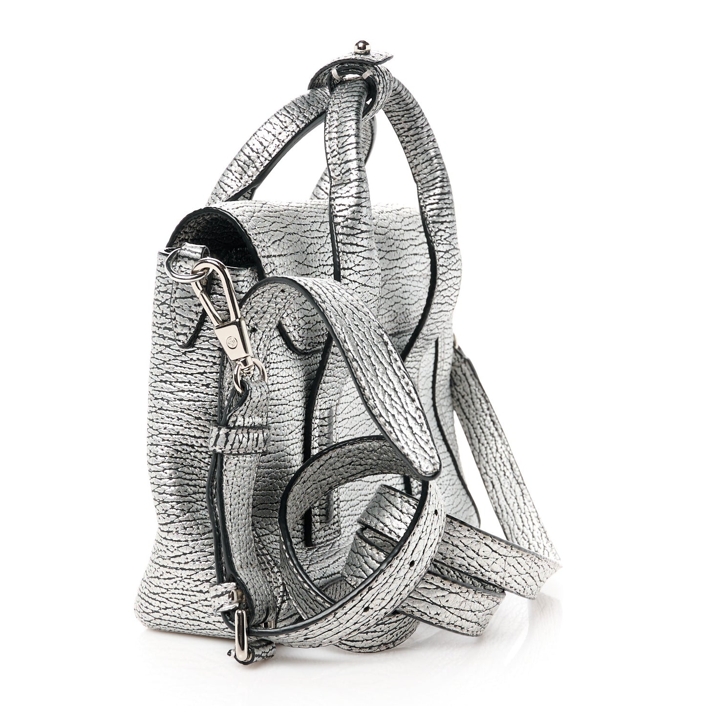 Metallic Textured Calfskin Mini Pashli Satchel Black Silver