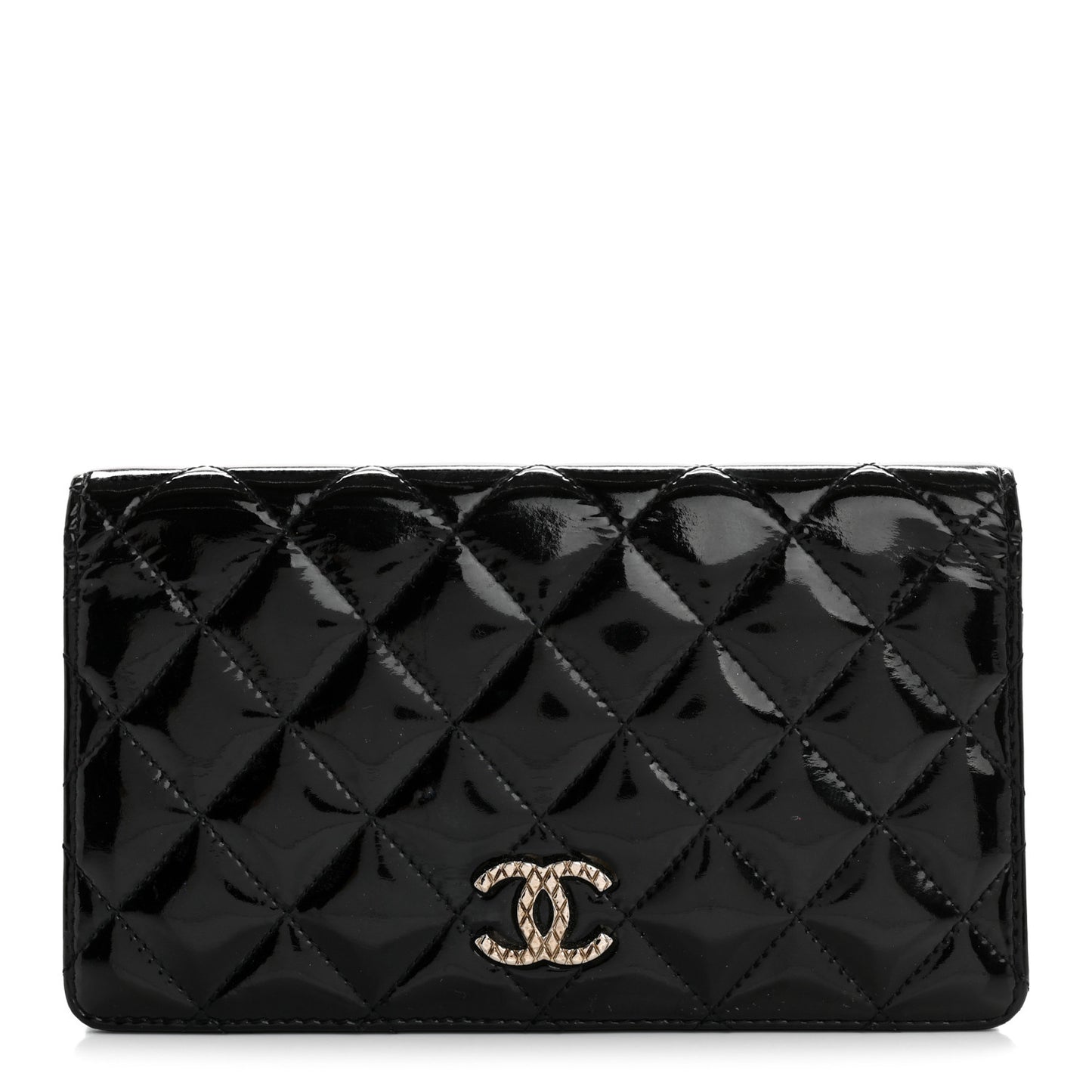 Patent Quilted Brilliant Yen Wallet Black