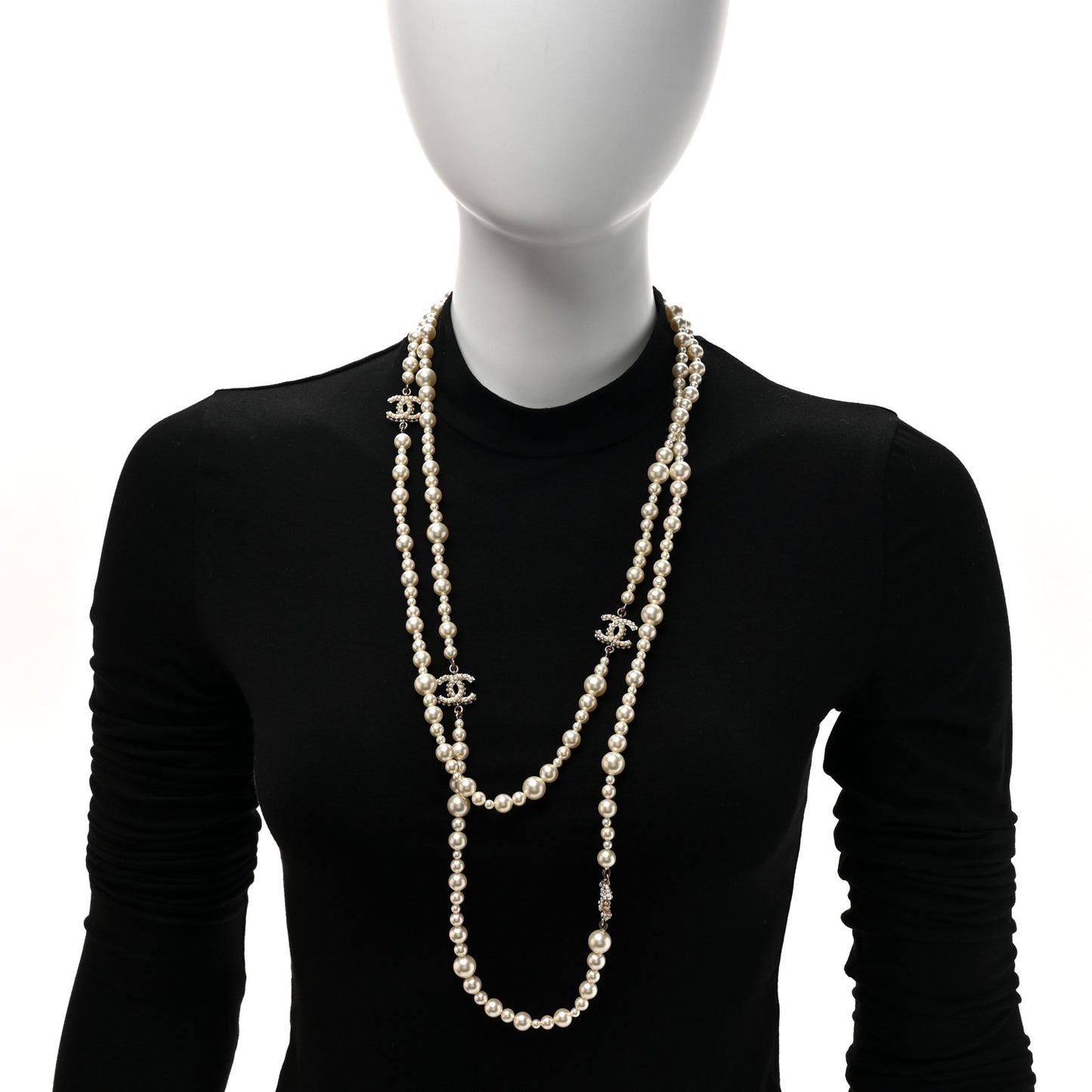 Pearl Multistrand CC Long Necklace Pearly White