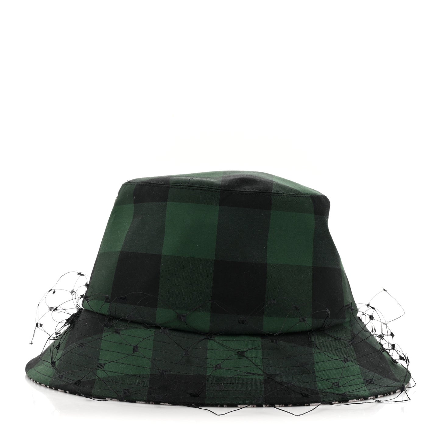 Cotton Large Brim Bucket Hat with Veil 57 Green Black