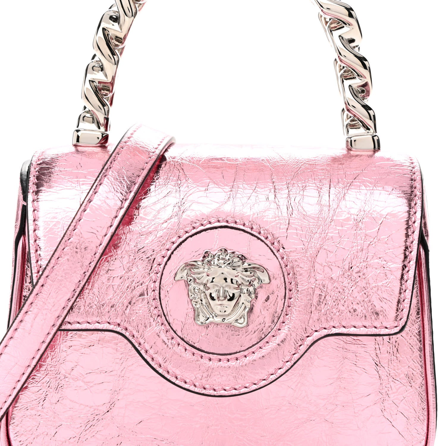 Versace Metallic Crackled Lambskin Mini La Medusa Bag Pink 8 of 11